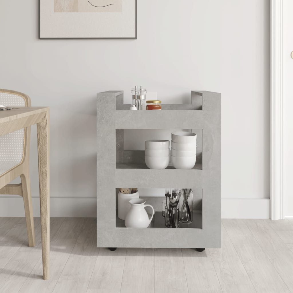 vidaXL Küchenwagen NA Küchenwagen Holzwerkstoff Betongrau 60x45x80 cm mit praktischen Rol