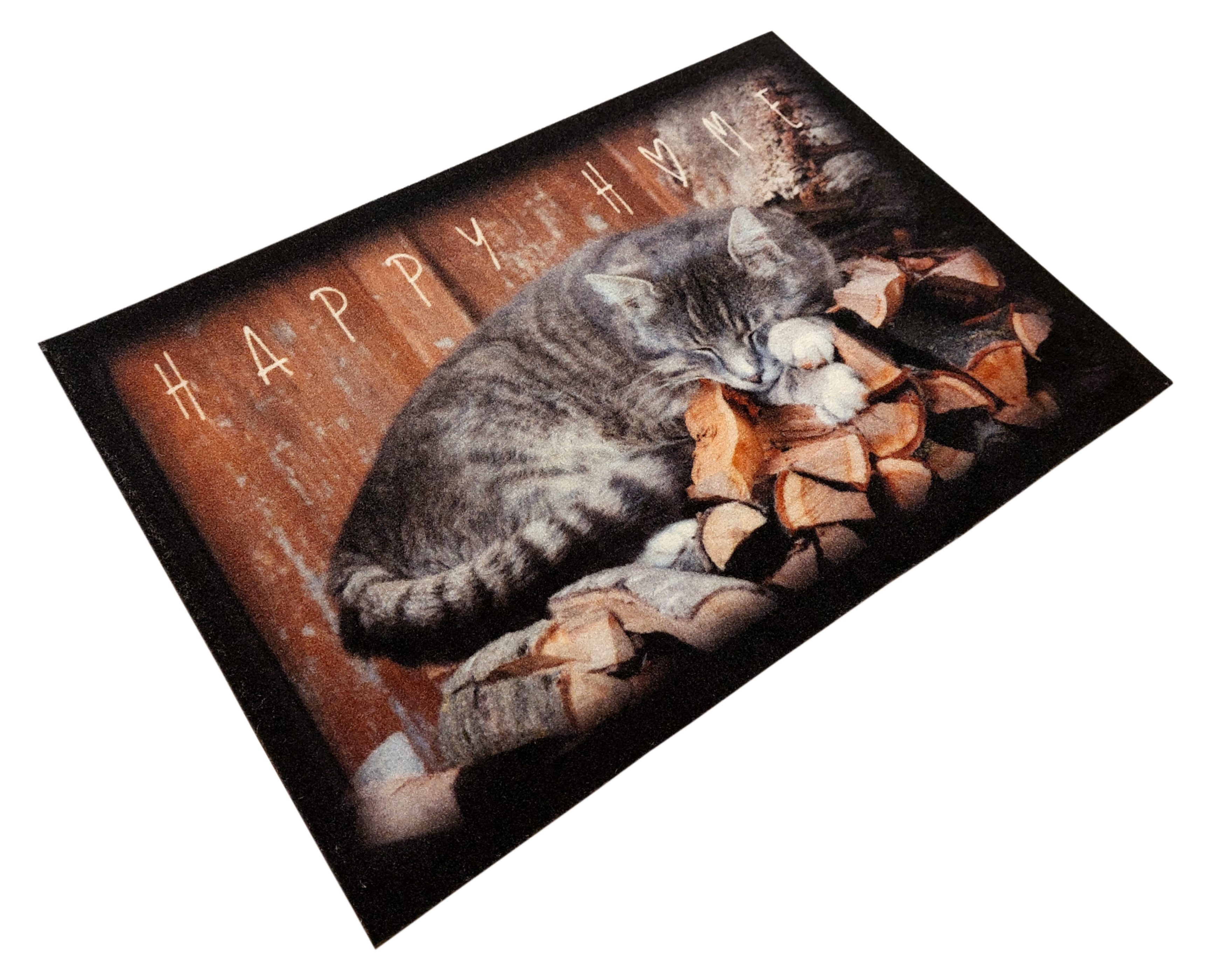 Fußmatte, oKu-Tex, Katzenmotiv, Waschbar, Dekorativ, Türvorleger, Katzen, Pflegeleicht Katze Fußmatte, Innenbereich, schlafende Katze, Rutschfest
