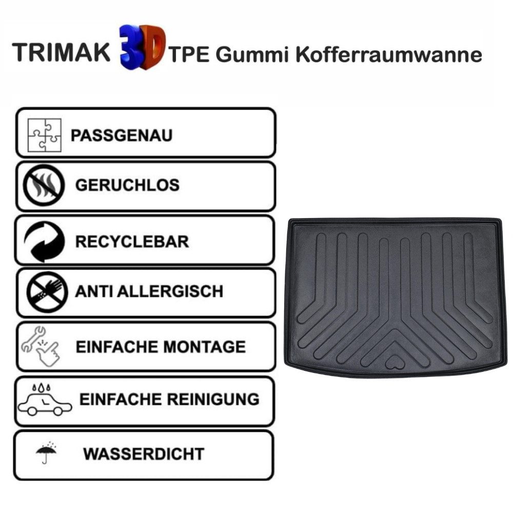 Trimak Passform-Fußmatten Oder Kofferraumwanne Oder Set kompatibel mit Mitsubishi Eclipse Cross, Mitsubishi Eclipse Cross ab 2018 Kofferraummatte TPE Antirutschmatte