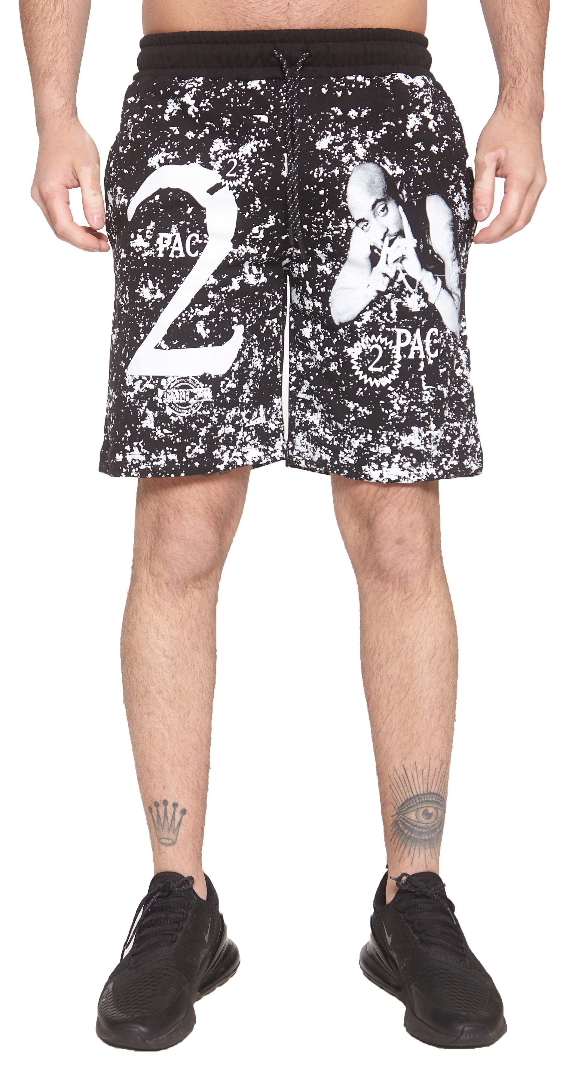 John Kayna Shorts Herren Short 2Pac Jogging Hose Jogger Streetwear (Kurze Hose Bermudas Sweatpants, 1-tlg., im modischem Design) Fitness Freizeit Casual Schwarz