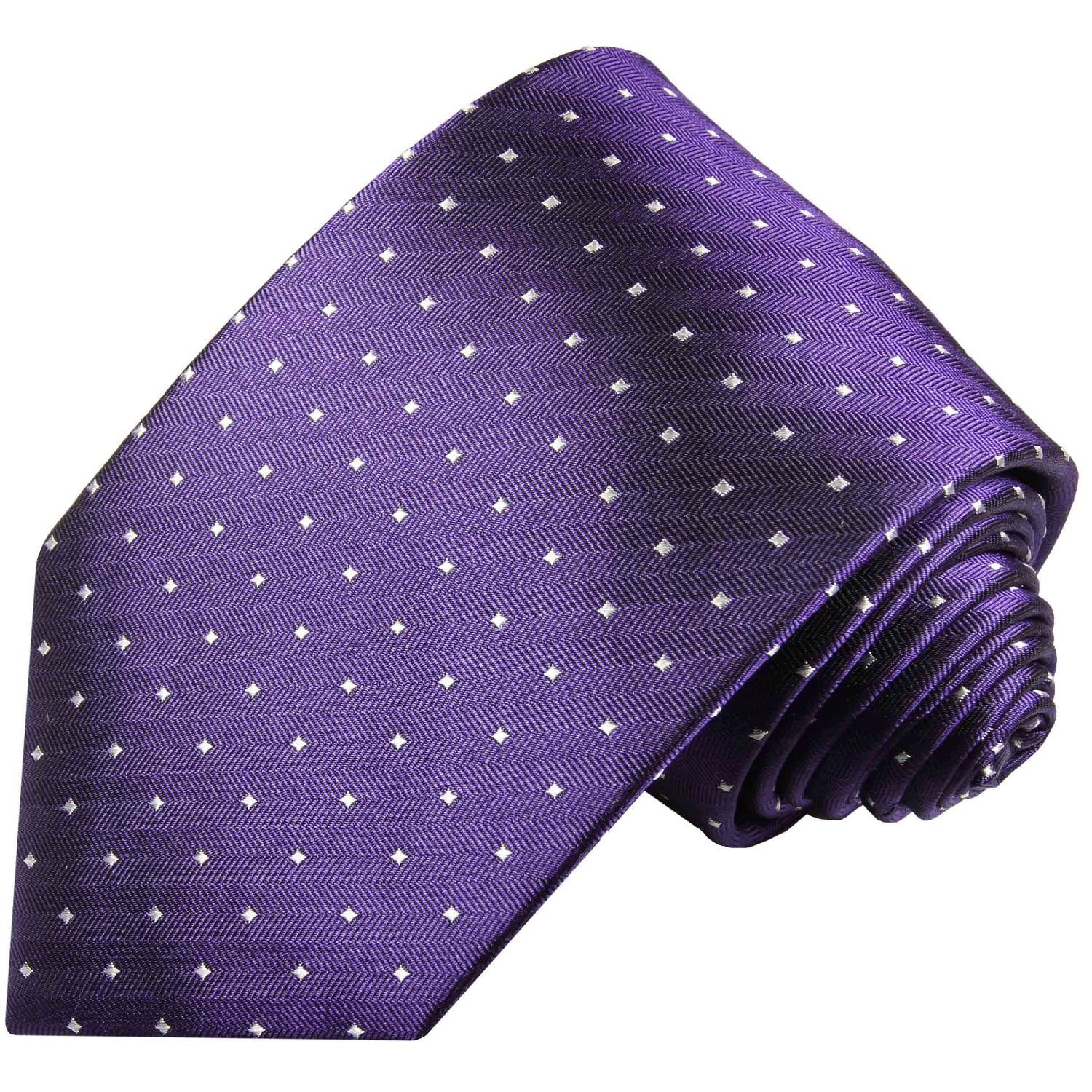 Paul Malone Krawatte Designer Seidenkrawatte Herren Schlips modern gepunktet 100% Seide Schmal (6cm), lila violett 449