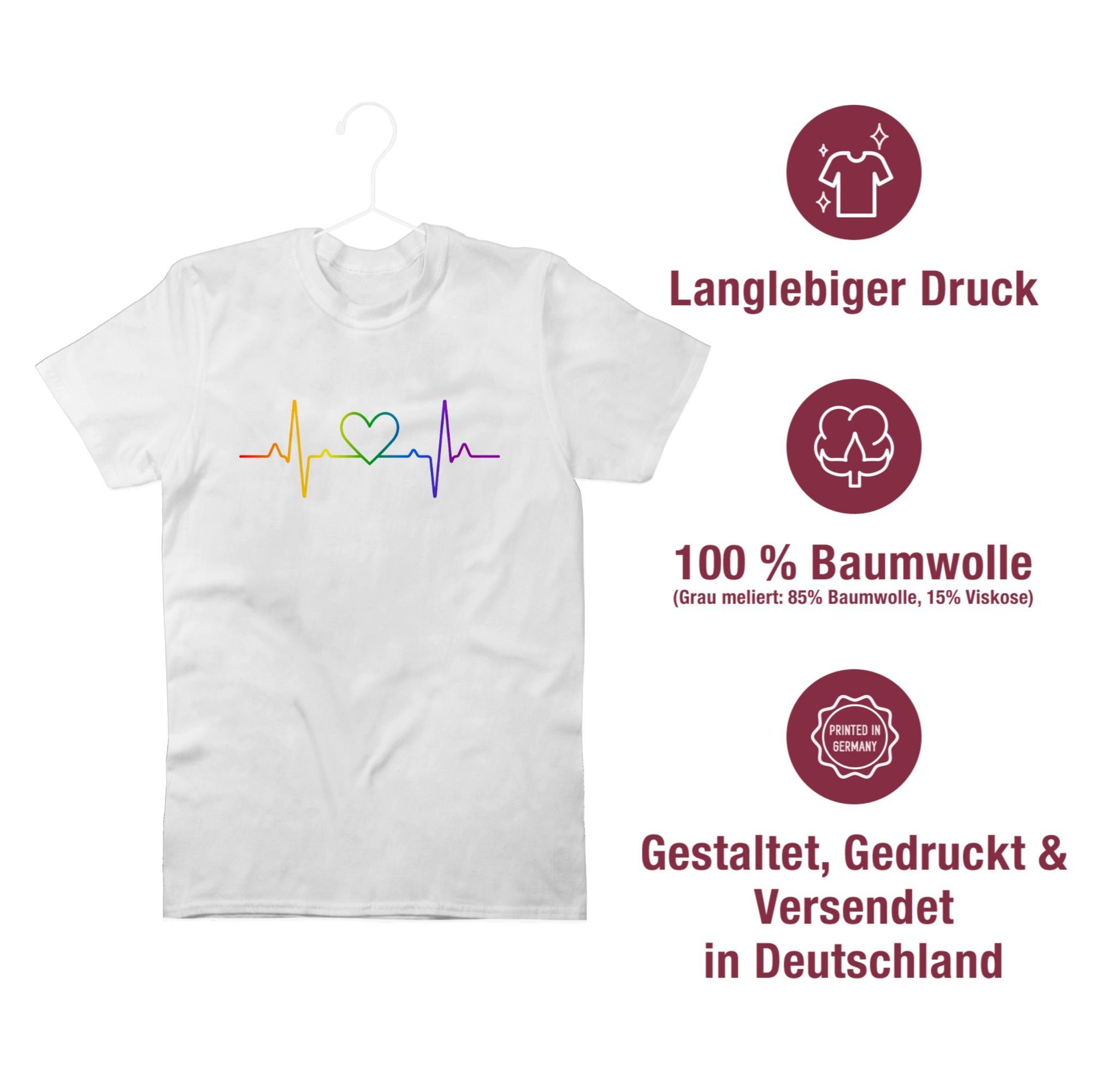 Shirtracer T-Shirt Herzschlag Regenbogen Pride Kleidung 01 Weiß LGBT