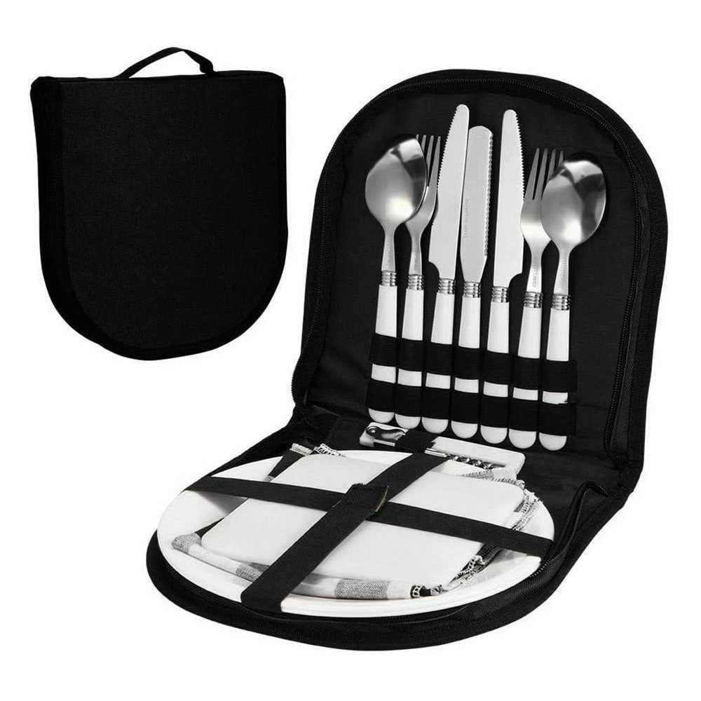 Edelstahl Portable TUABUR Picknick Set Geschirr Geschirr-Set schwarz Silber Reise Geschirr