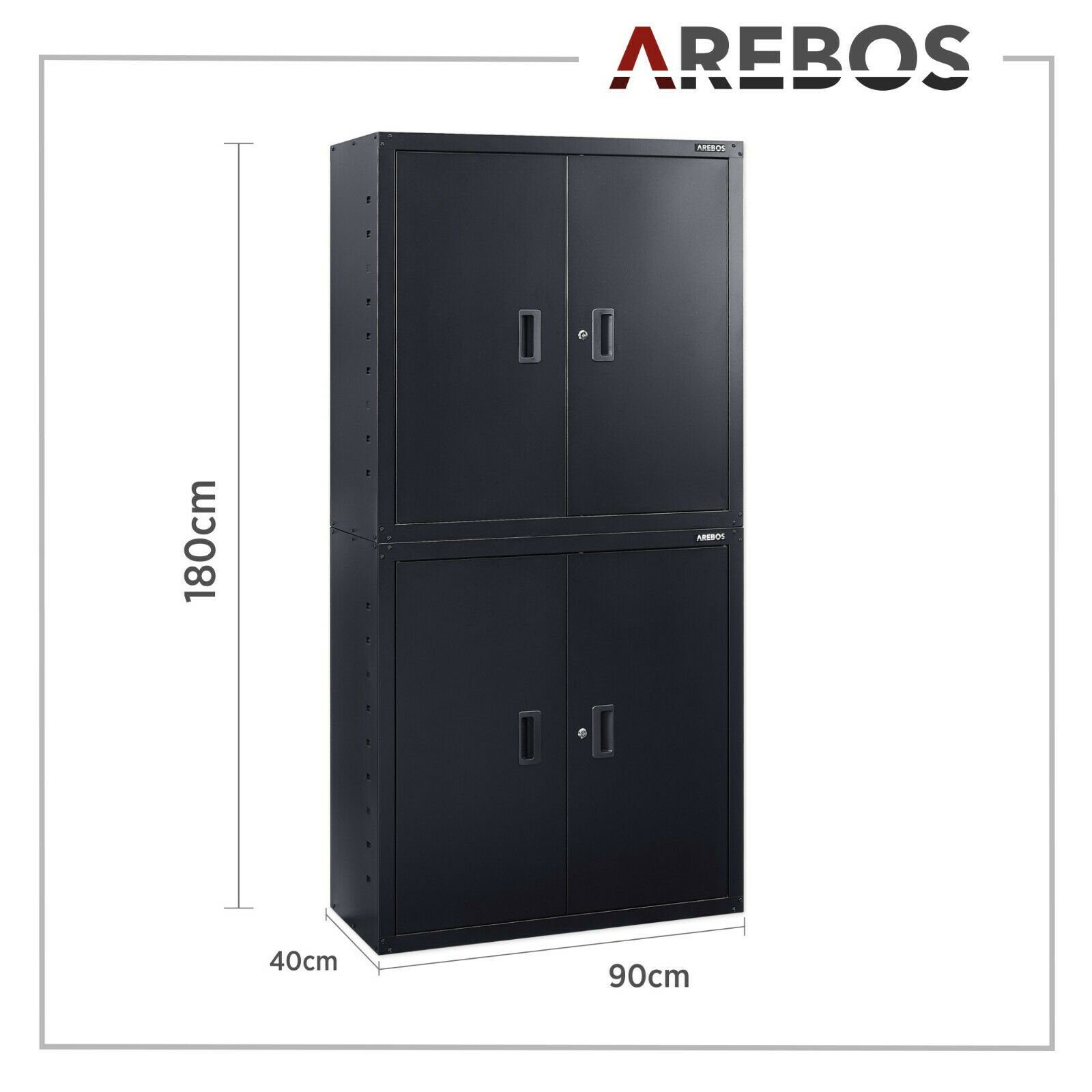 Arebos Aktenschrank 4 Türen, Einlegeböden Höhenverstellbaren inkl. Schwarz schwarz Schlüssel Sicherheitszylinderschloss (Set, Aktenschrank) 