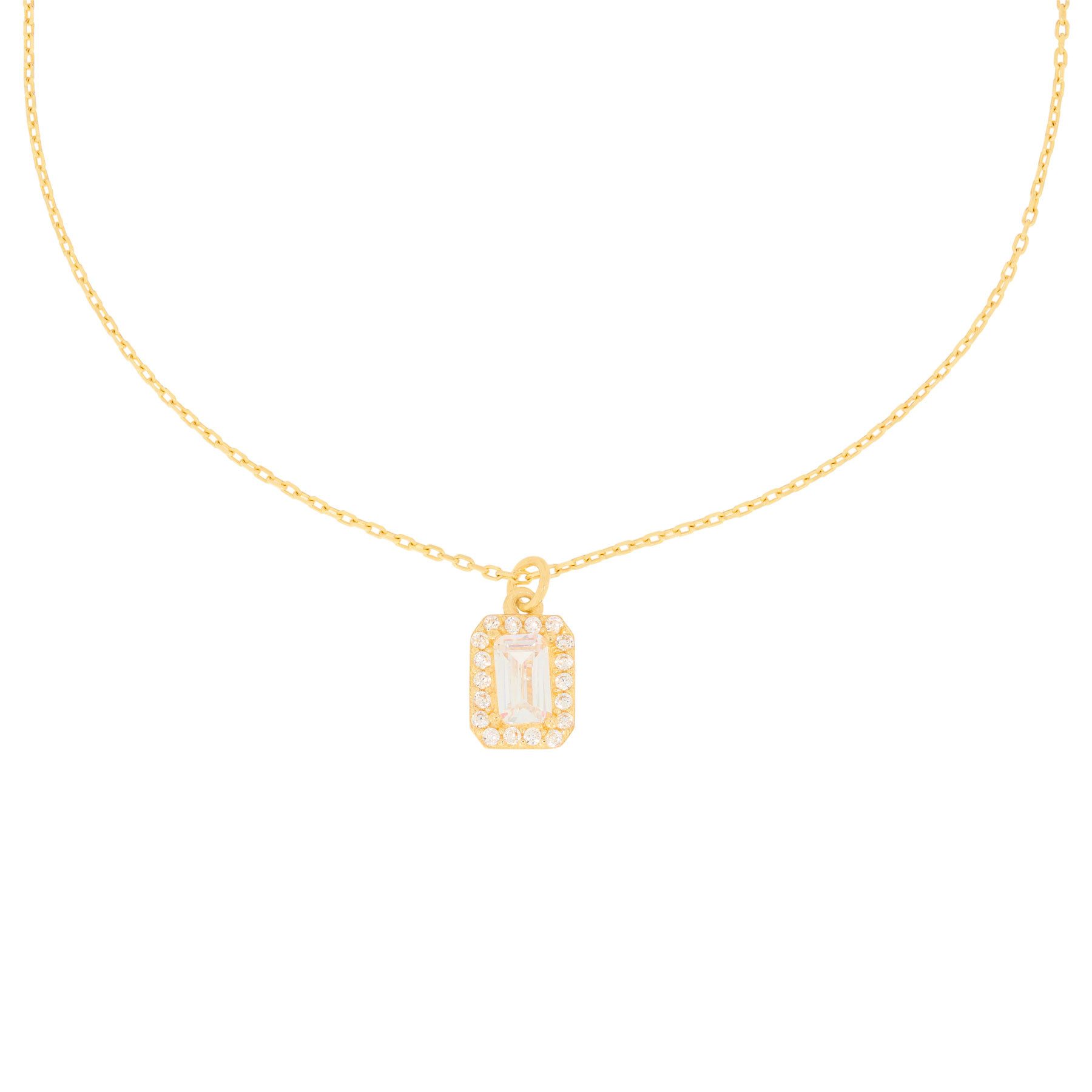 Collier 585er Gelbgold Collierkette mit Baguettestein Anh.