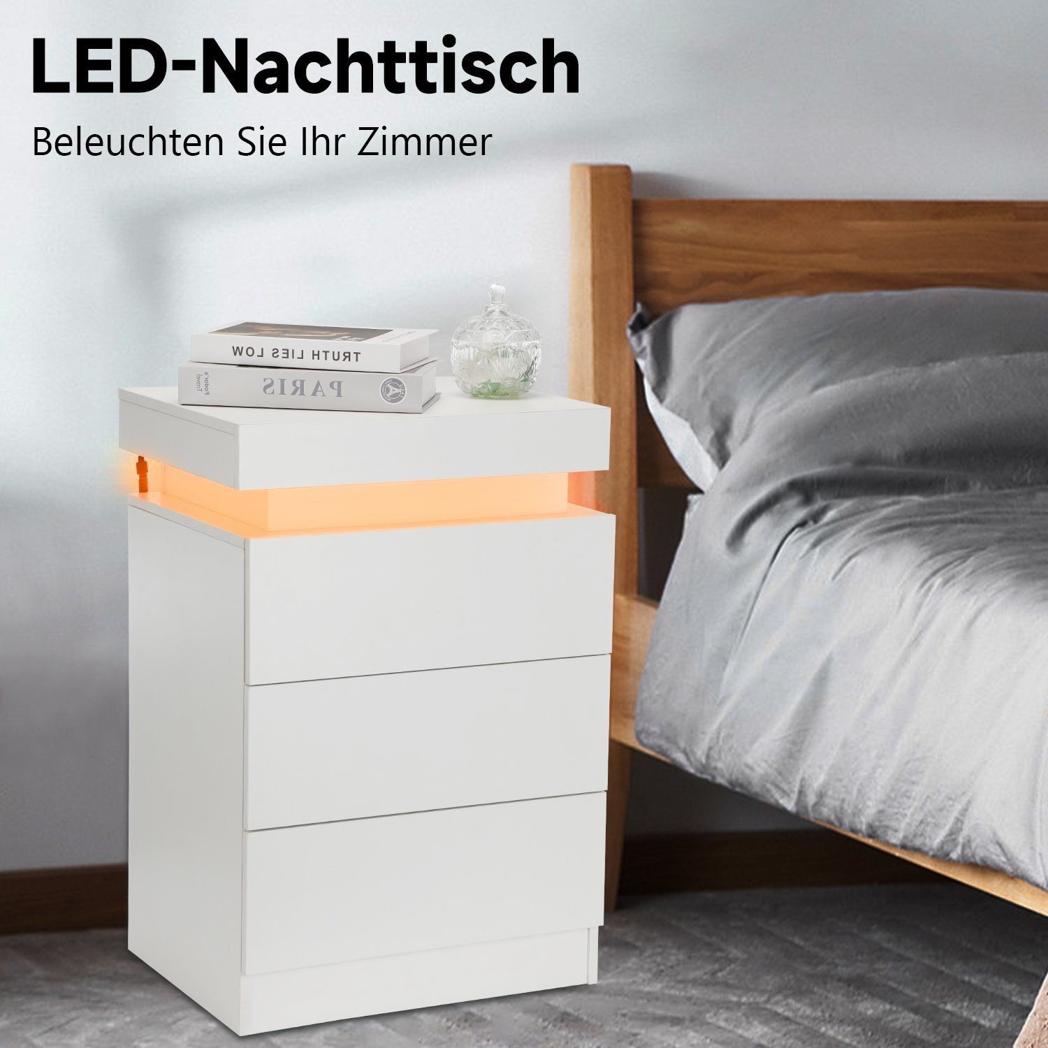 WILGOON Nachttisch Hochglanz Nachttische mit LED-Licht, günstig online kaufen