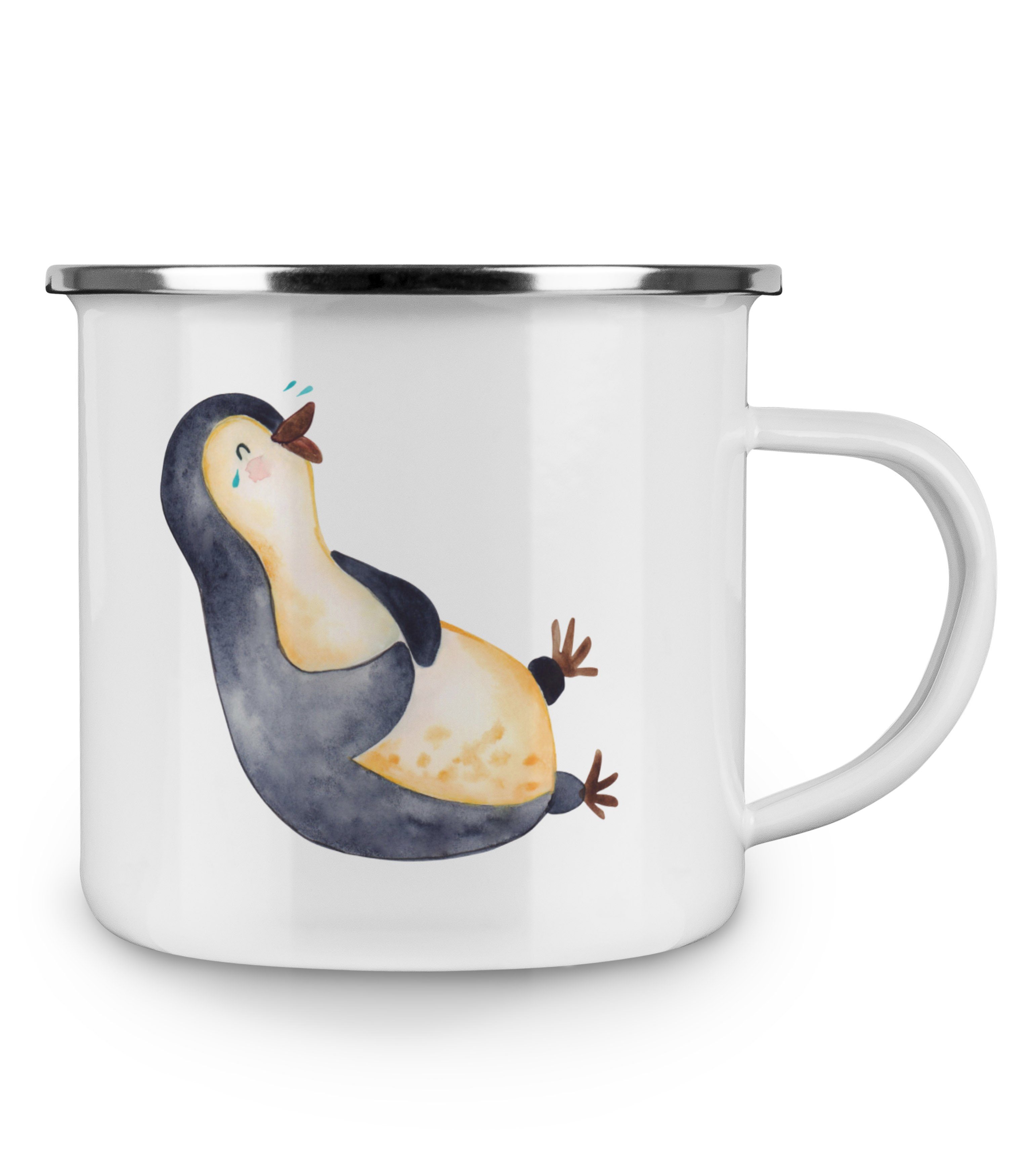 Mrs. lachend Pinguin Emaille Campingbecher, - funny, Geschenk, - Panda Becher Weiß & Opti, Emaille Mr.