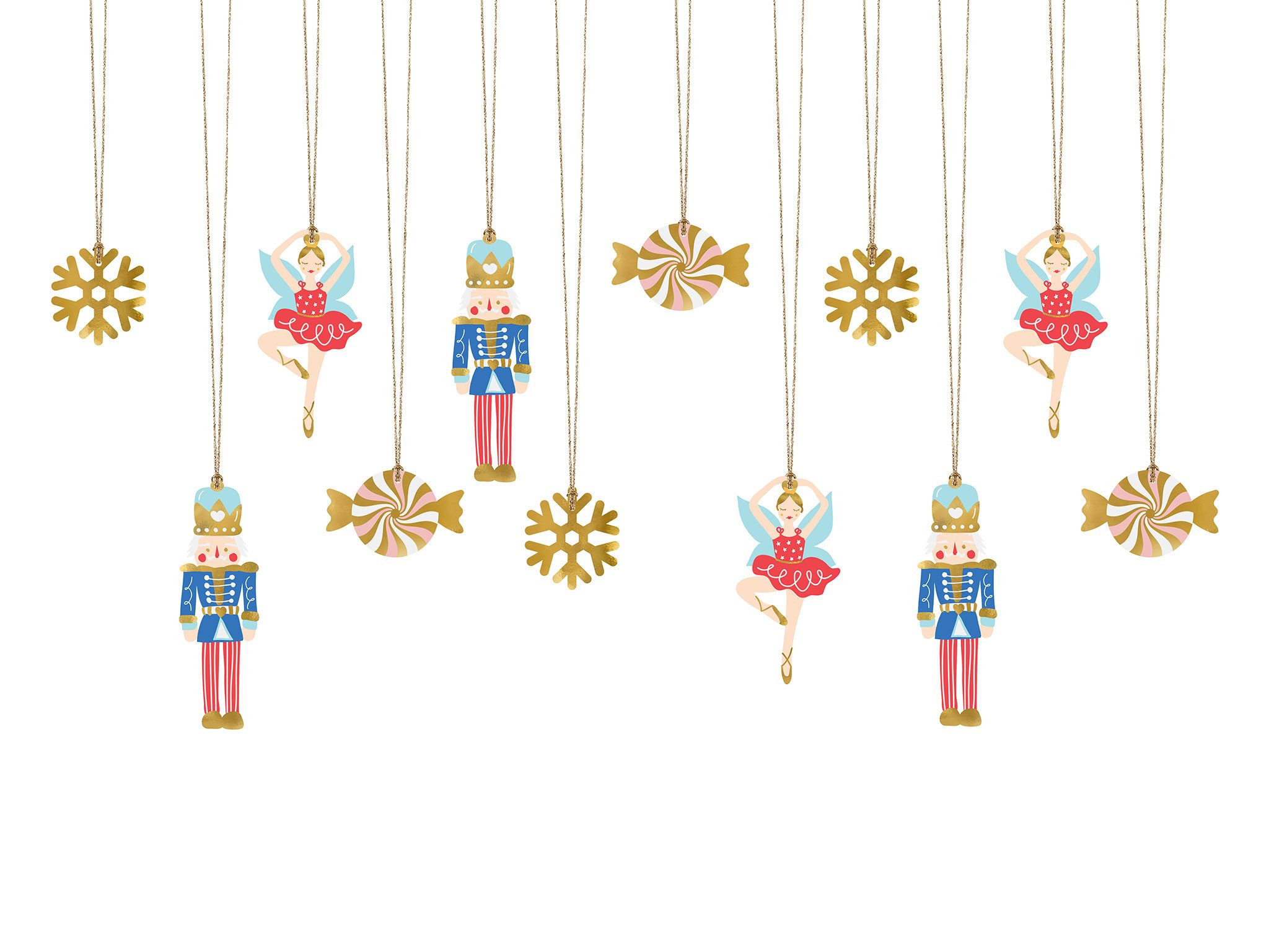 partydeco Dekohänger, Geschenkanhänger Nussknacker 4-6,5 x 4-12cm 1 Set Gold / Rot / Blau