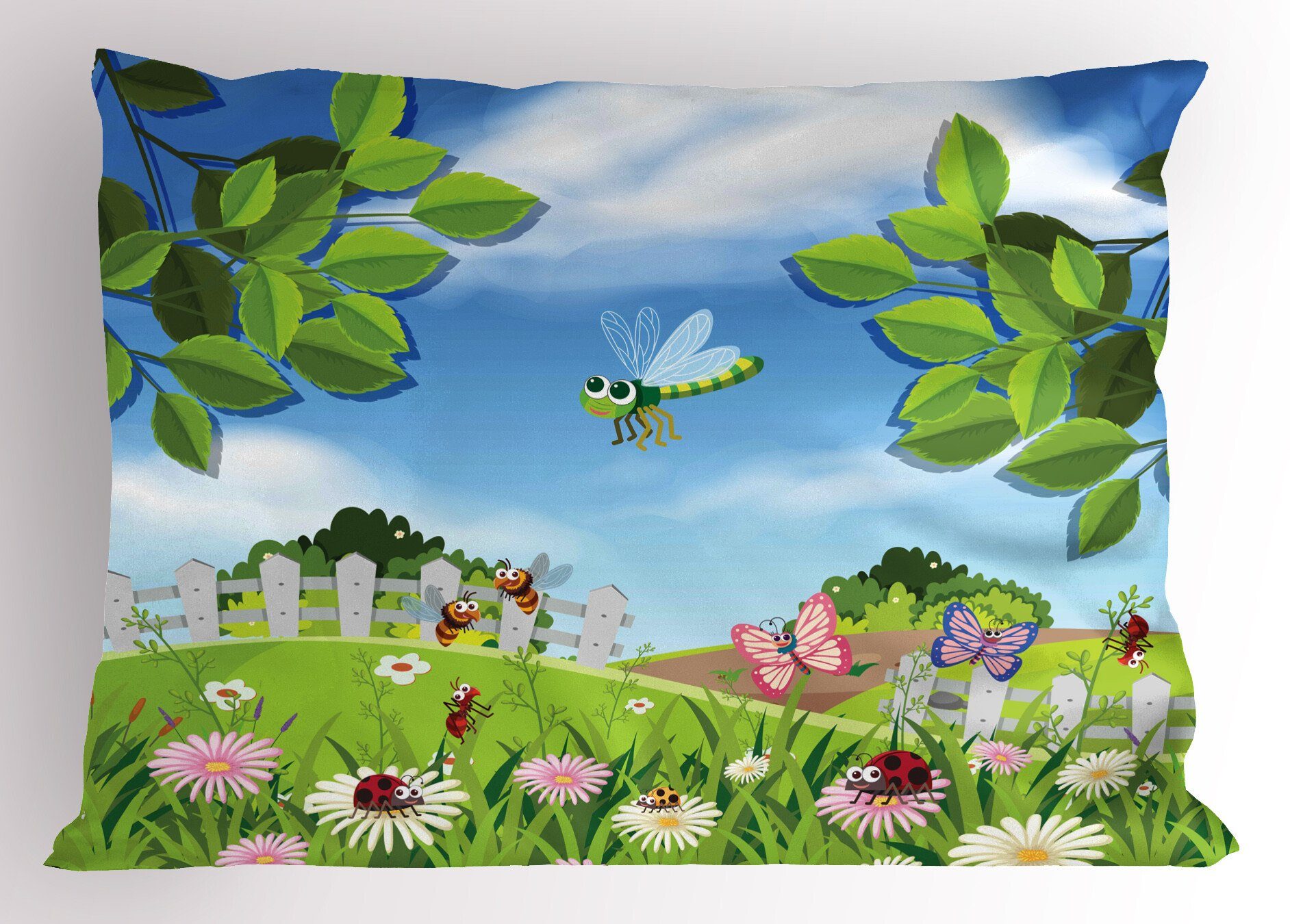 (1 Kissenbezug, Dekorativer Blumen Standard King Stück), Size Spring Kissenbezüge Gedruckter Abakuhaus Scene Insekten