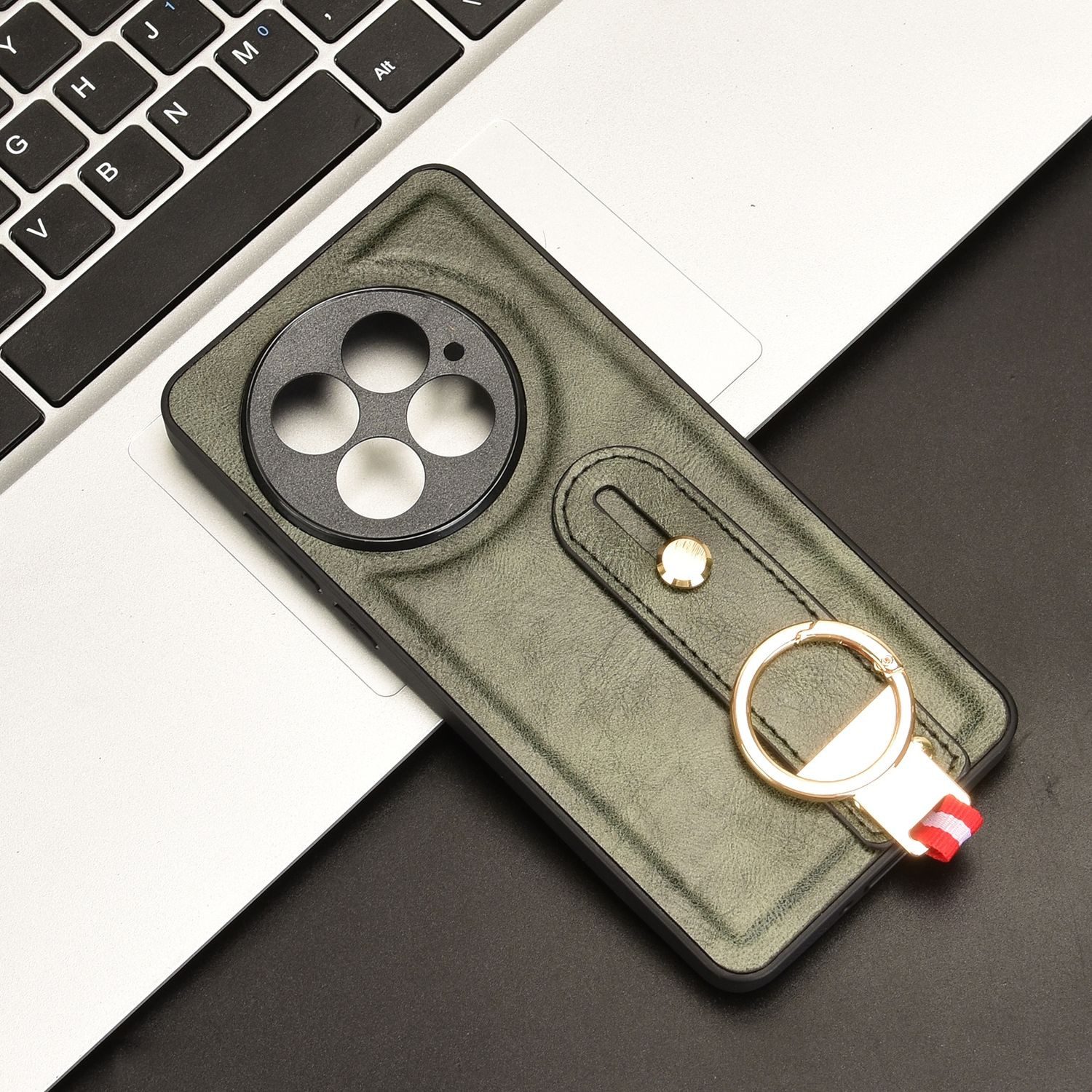 Wigento Handyhülle Für OnePlus 13 Design Kunstleder TPU Schutz Hülle Armband Ring Grün, Stoßfest, Armband-Design, hochwertiges PU-Leder