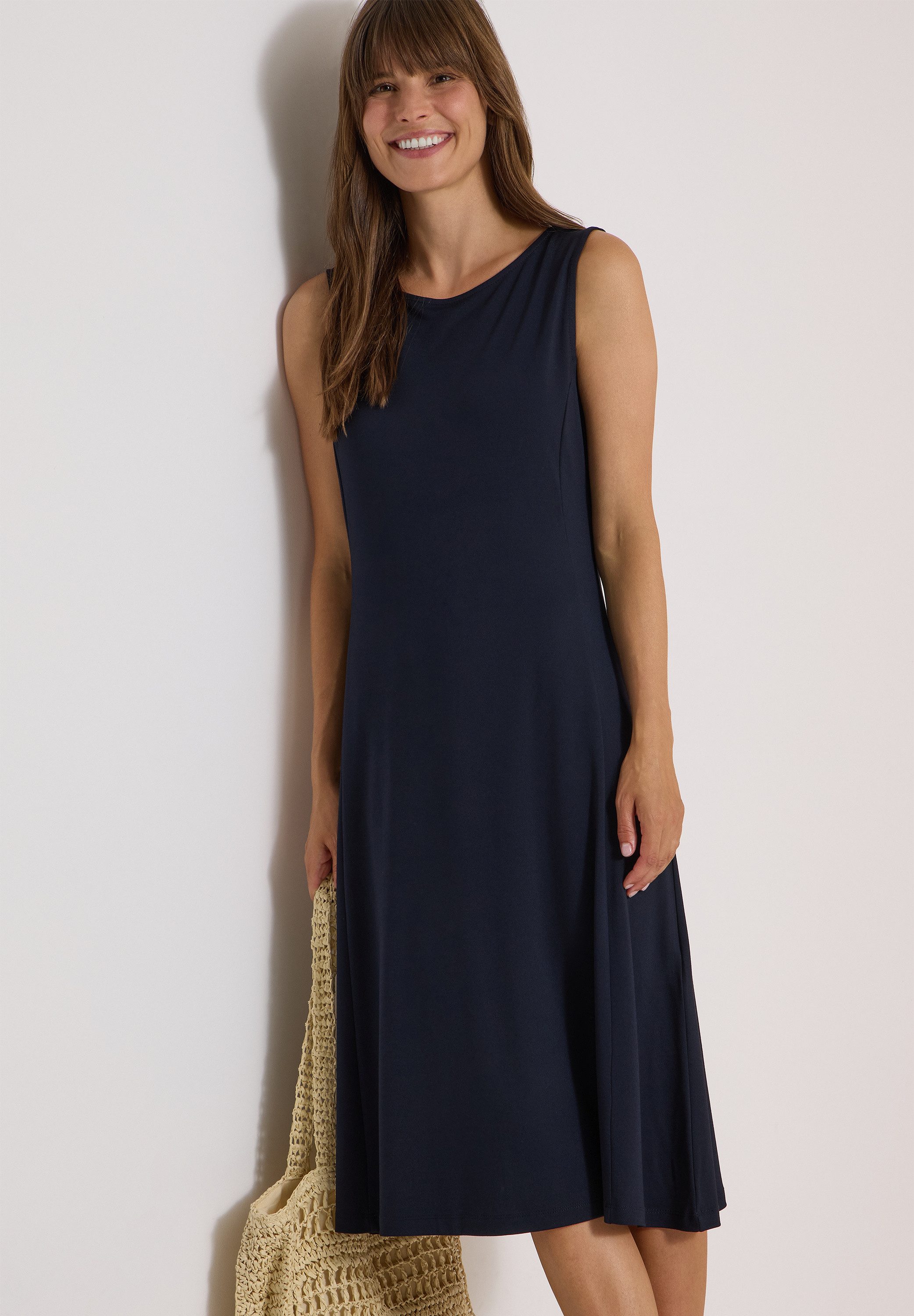 CECIL Midikleid Ärmelloses Sommerkleid mit Rundhals und Jersey