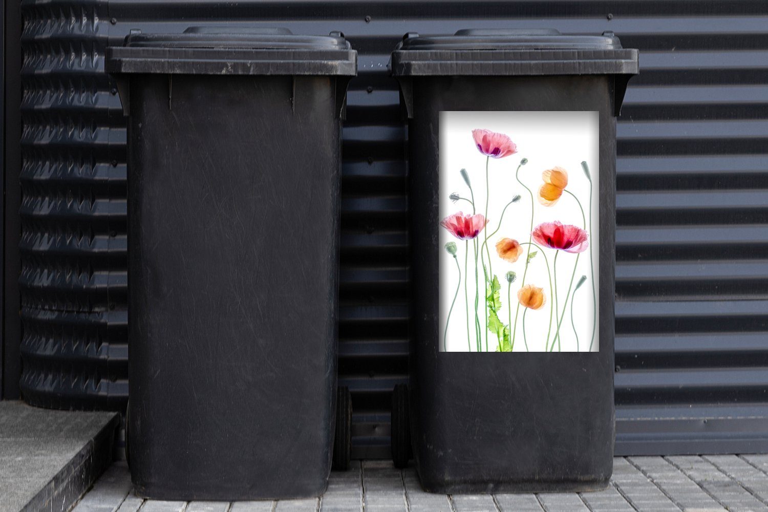MuchoWow Wandsticker Mohn Sticker, Frühling - - St), Mülltonne, Abfalbehälter Mülleimer-aufkleber, Container, (1 Weiß - Blumen