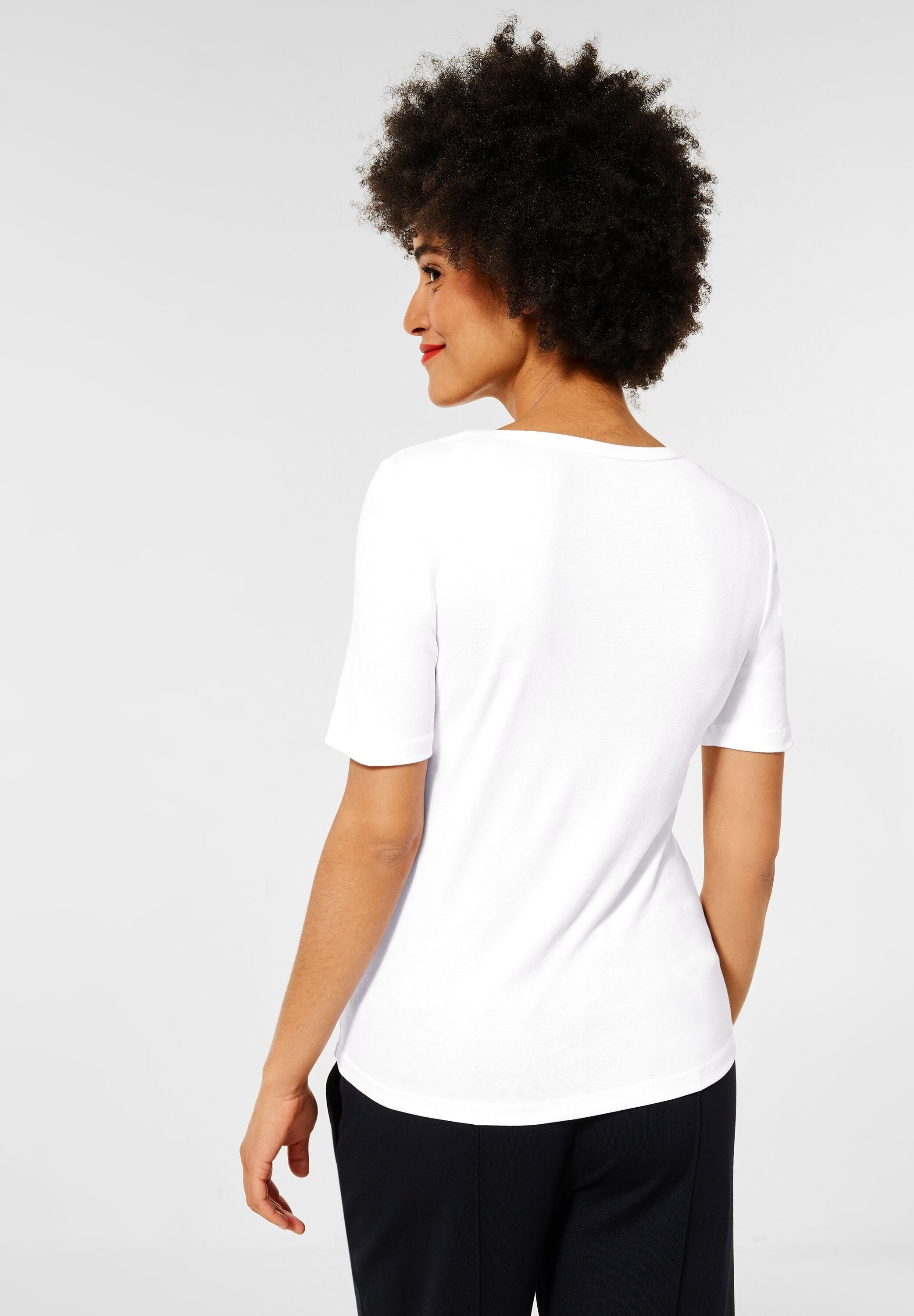 STREET ONE White Unifarbe Rundhalsshirt in