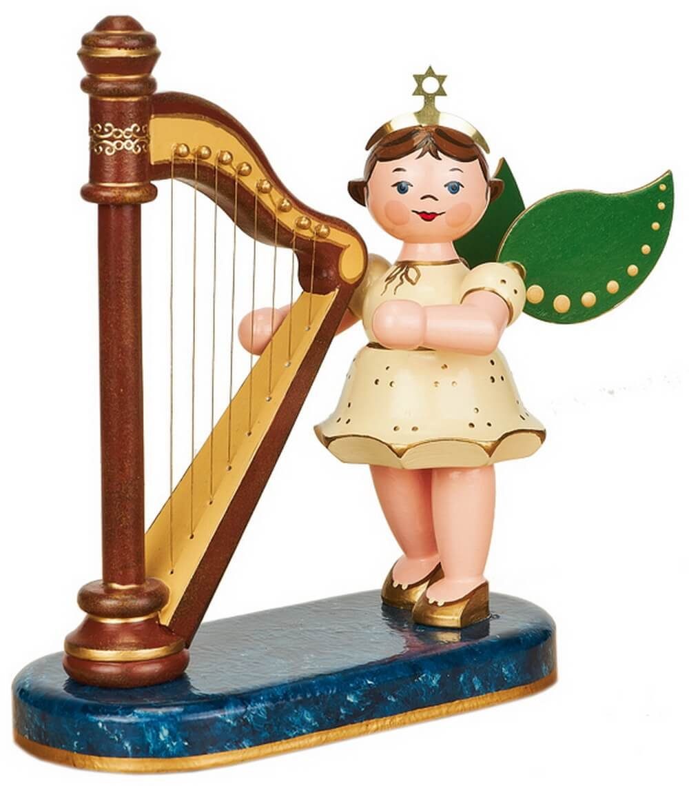 Hubrig Volkskunst Zschorlau Erzgebirge Engelfigur Weihnachtsengel mit Harfe von Hubrig Volkskunst, Original von Hubrig!