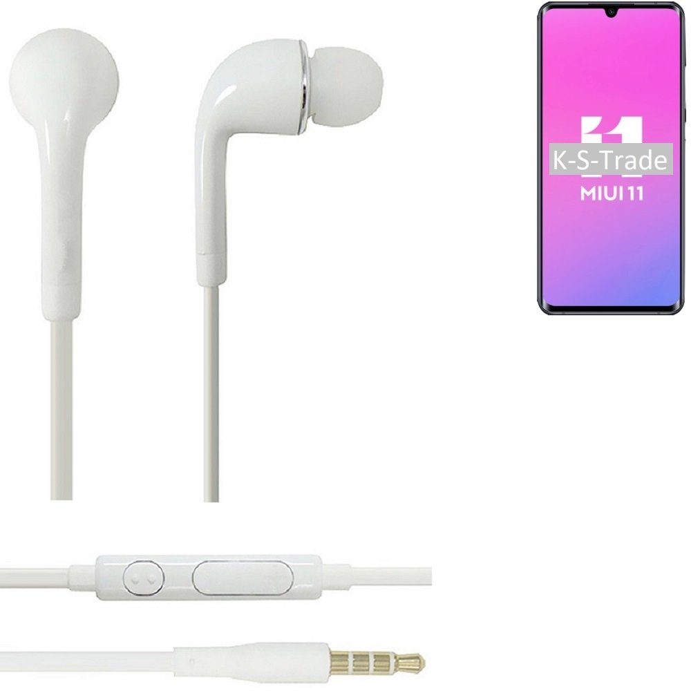 K-S-Trade für Xiaomi Mi Note 10 Lite In-Ear-Kopfhörer (Kopfhörer Headset mit Mikrofon u Lautstärkeregler weiß 3,5mm)