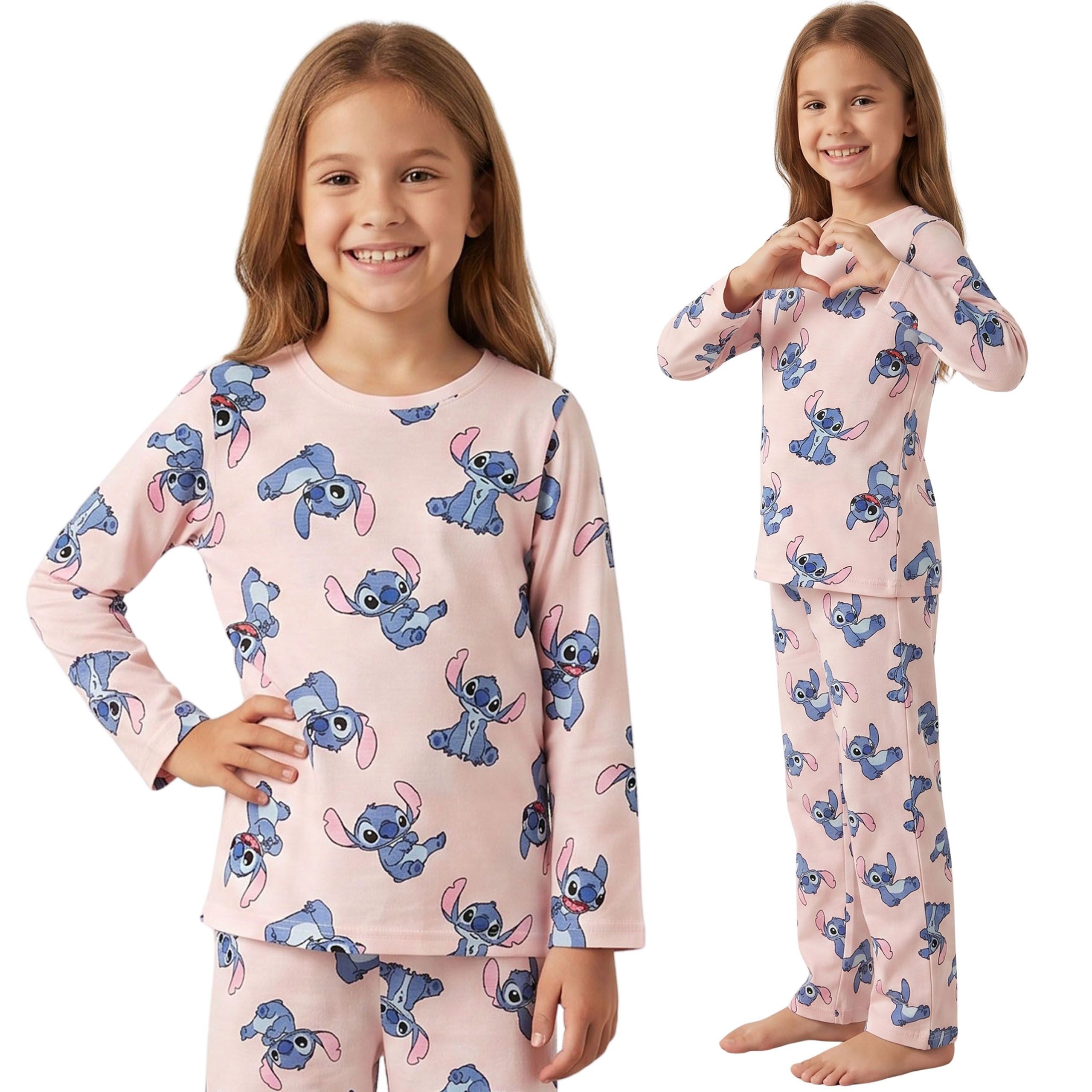 Sarcia.eu Pyjama DISNEY Stitch Rosa BAUMWOLL-Pyjama Mädchen, Langarmshirt + lange Hose