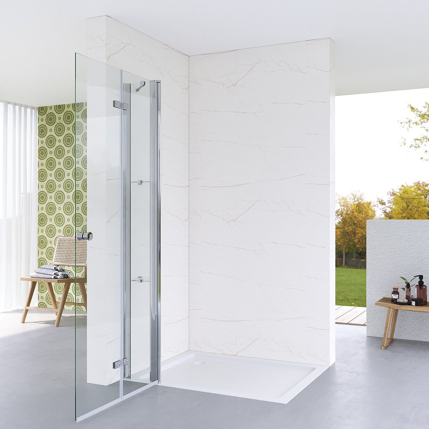 AQUABATOS Walk-in-Dusche Duschabtrennung faltbar Dusche 85 90 95 105 115 135cm Walkin Duschwand, Einscheiben-Sicherheitsglas (ESG) 5 mm