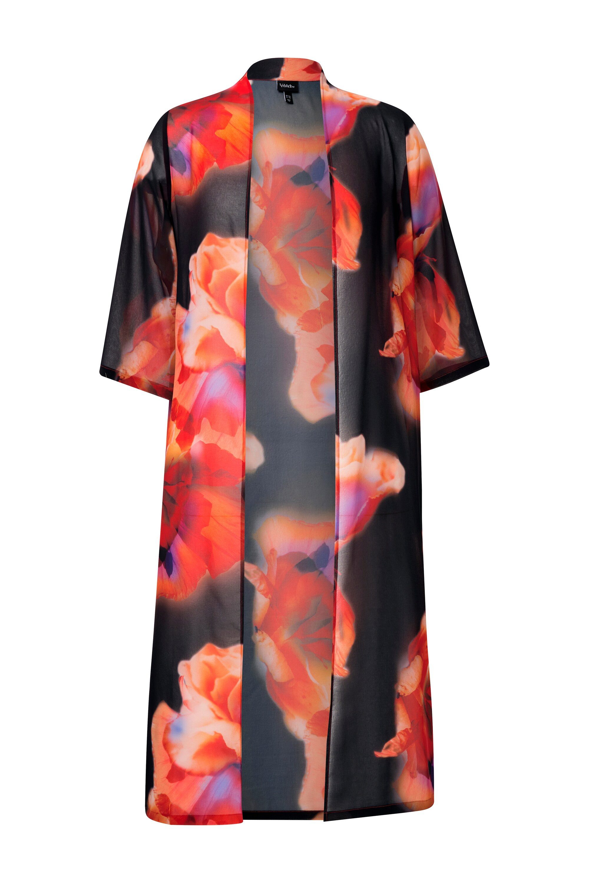 Ulla Popken Sommerjacke Chiffonjacke Blüten Schalkragen günstig online kaufen