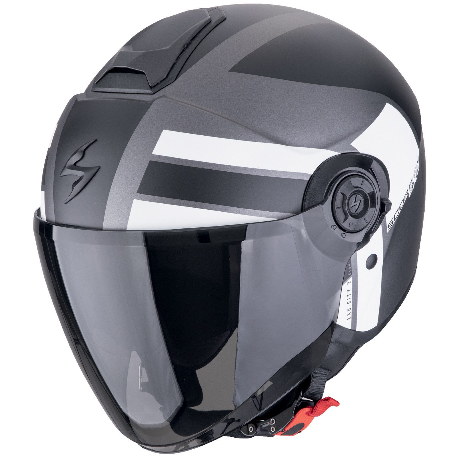 Motorradhelm Scorpion Exo-City II Blur Jethelm Silber / Schwarz / Weiss