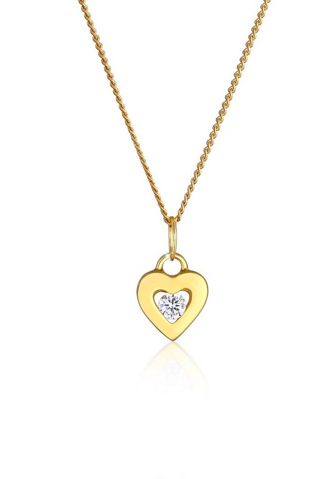 Elli Premium Collierkettchen Herz Liebe Zirkonia 585 Charmant Gelbgold, In  sehr hochwertiger Juweliersqualität gefertigt