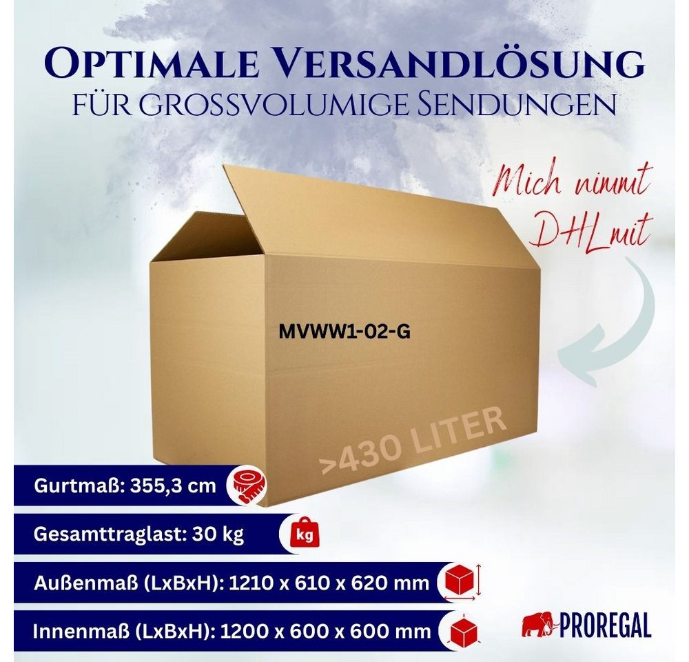 Thumbnail - PROREGAL® Versandkarton 2-wellig mit Höhenriller LxBxH 1200x600x600mm Postversand
