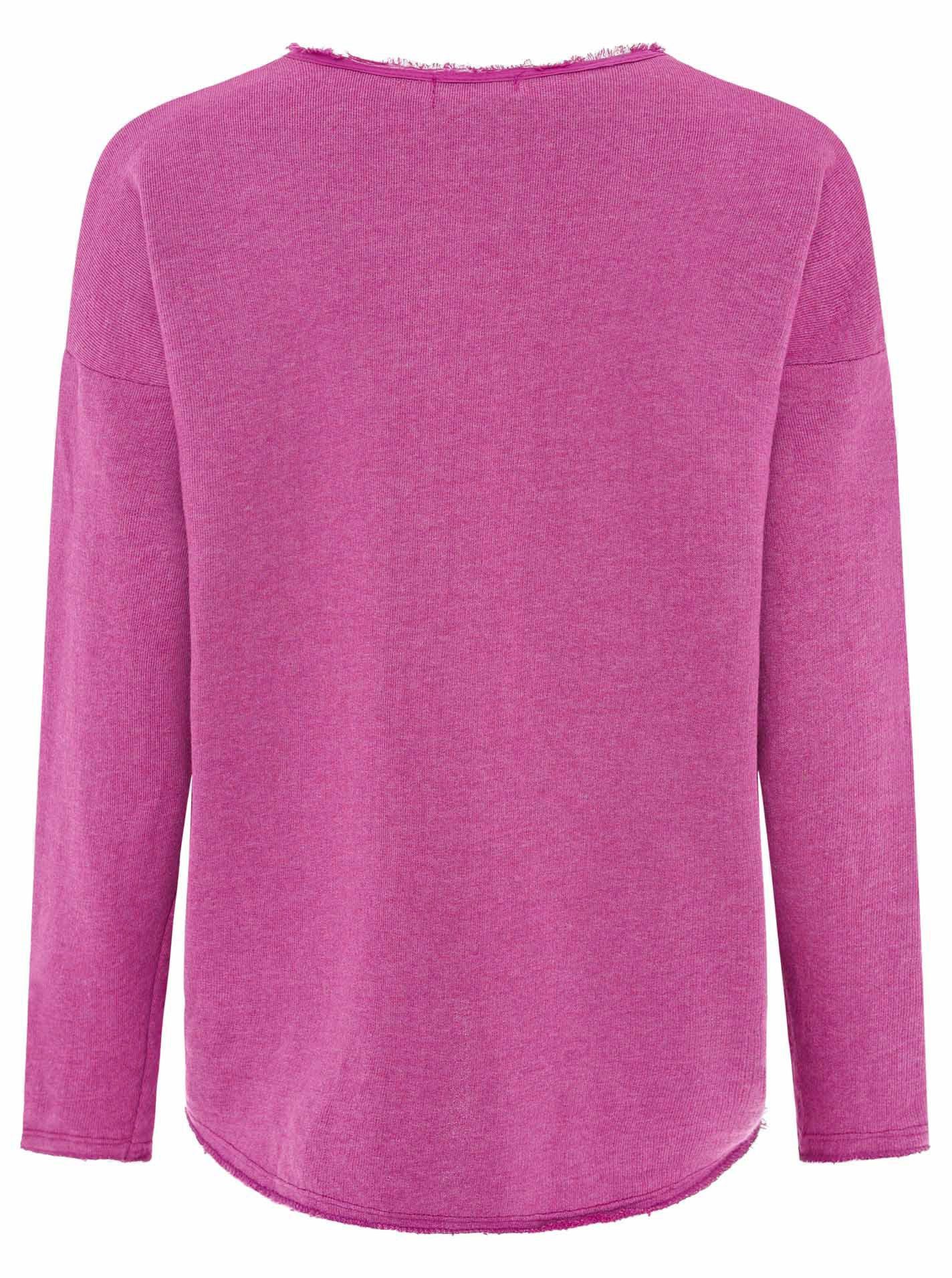 Zwillingsherz Sweatshirt "Positive Mind" ausgefranster V-Ausschnitt, Used Look, Langarm, Schriftzug – Bild 4 von 5