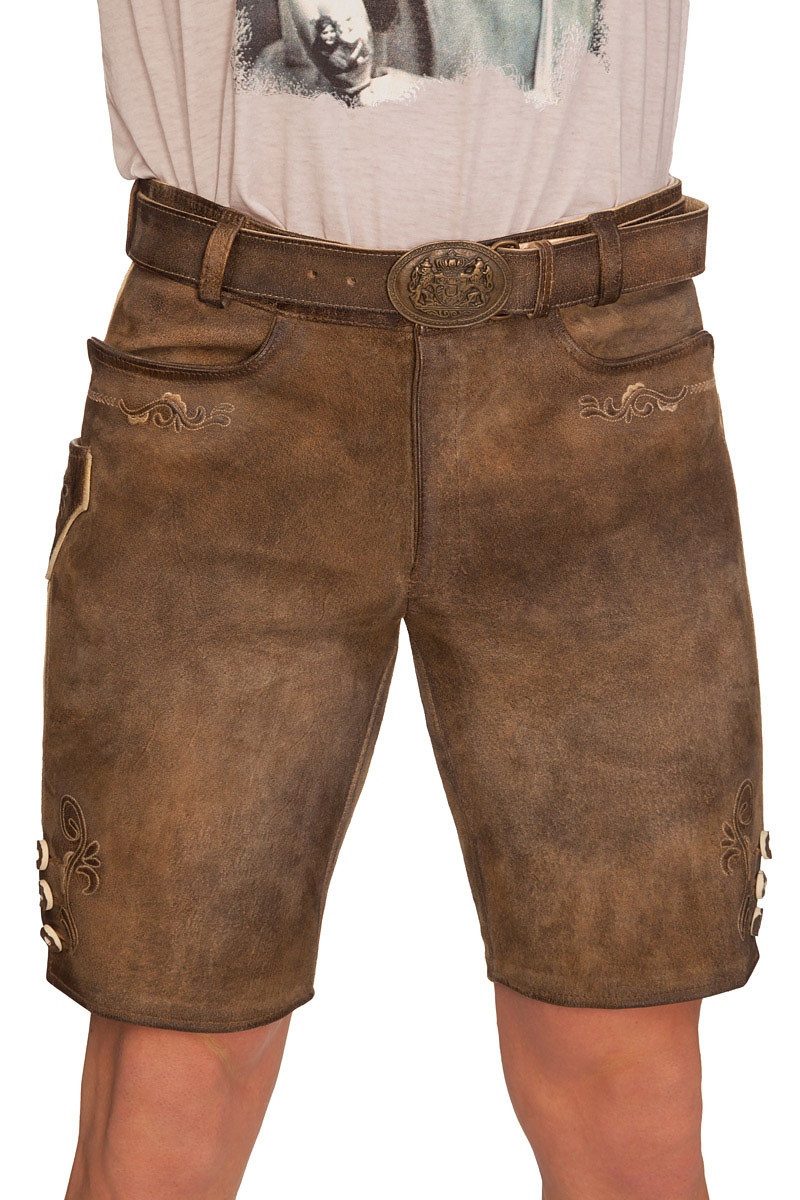 Trachtenlederhose Lederhose Herren kurz - KORN - braun antik