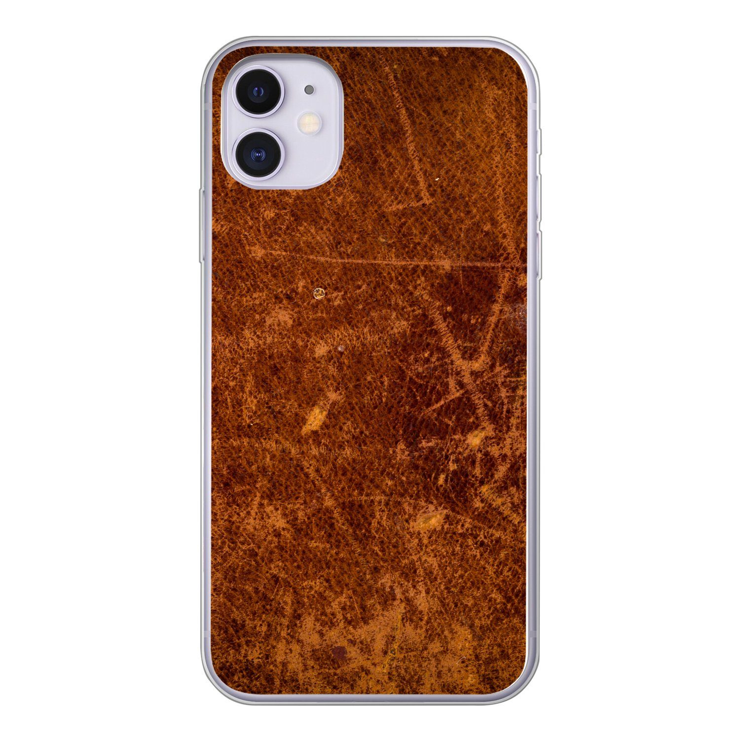 MuchoWow Handyhülle für Apple iPhone 11 Leder - Lederoptik - Braun - Orange, Smartphone-Bumper, Print, Handy Schutzhülle Dünn