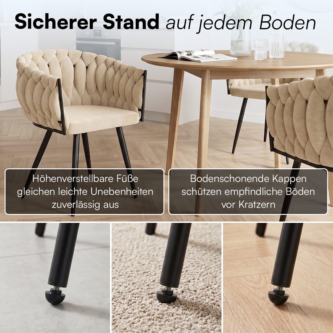 skølm Esszimmerstuhl & Drehstuhl Sudri mit Samtbezug gepolstert (6er Set, creme beige, Metallgestell, 6 St), Armlehnenstühle in Flecht-Look, verfügbar als 2er/4 – Bild 5 von 5