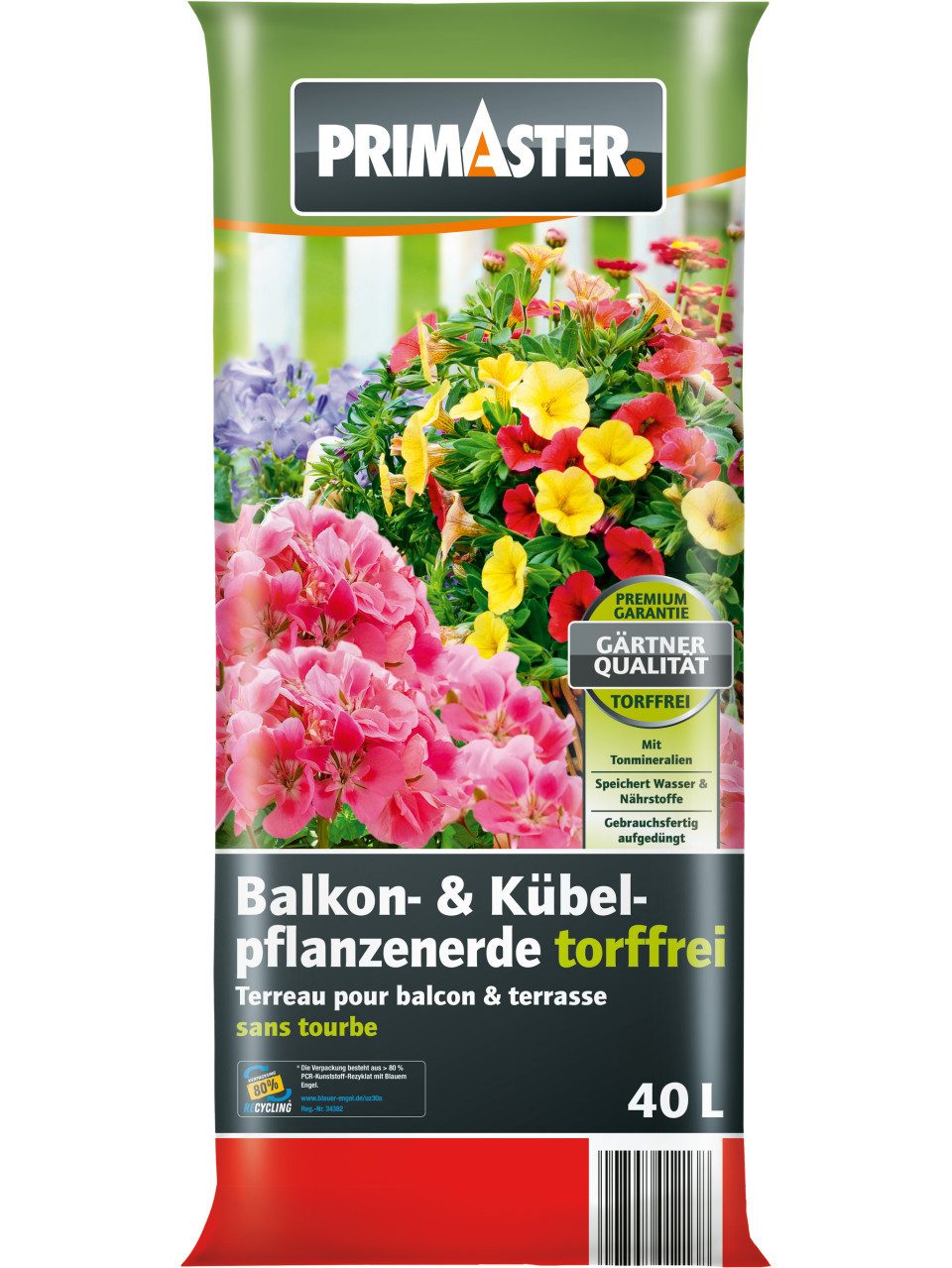 Primaster Spezialerde Primaster Balkon- & Kbelpflanzerde torffrei 40 L,  Torffrei