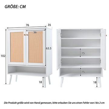 EXTSUD Schuhschrank Schuhschrank aus natürlichem Rattan, B76/H102/T35 cm