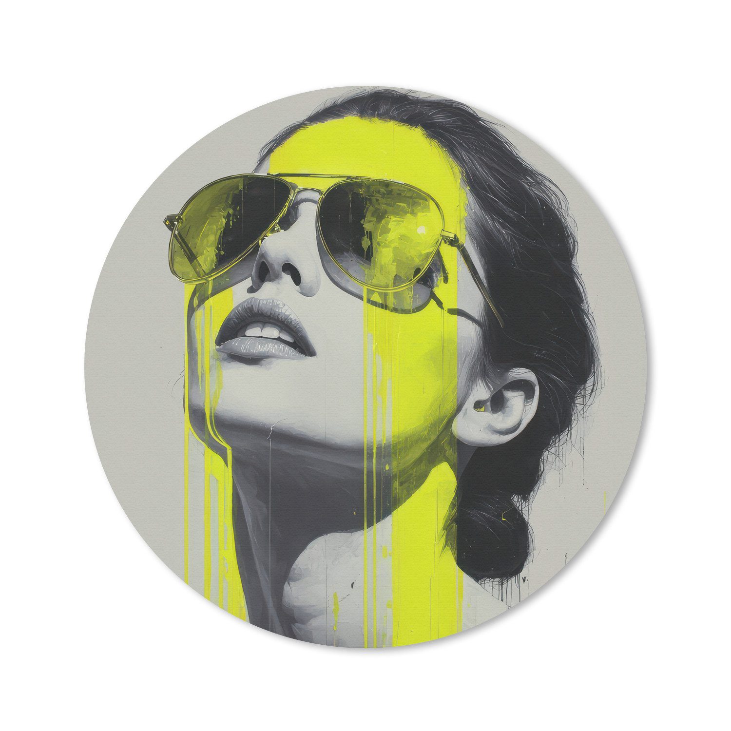 MuchoWow Mauspad Frau - Brille - Farbe (1-St), Mousepad mit Rutschfester Unterseite, Gaming, Rund, 30x30 cm