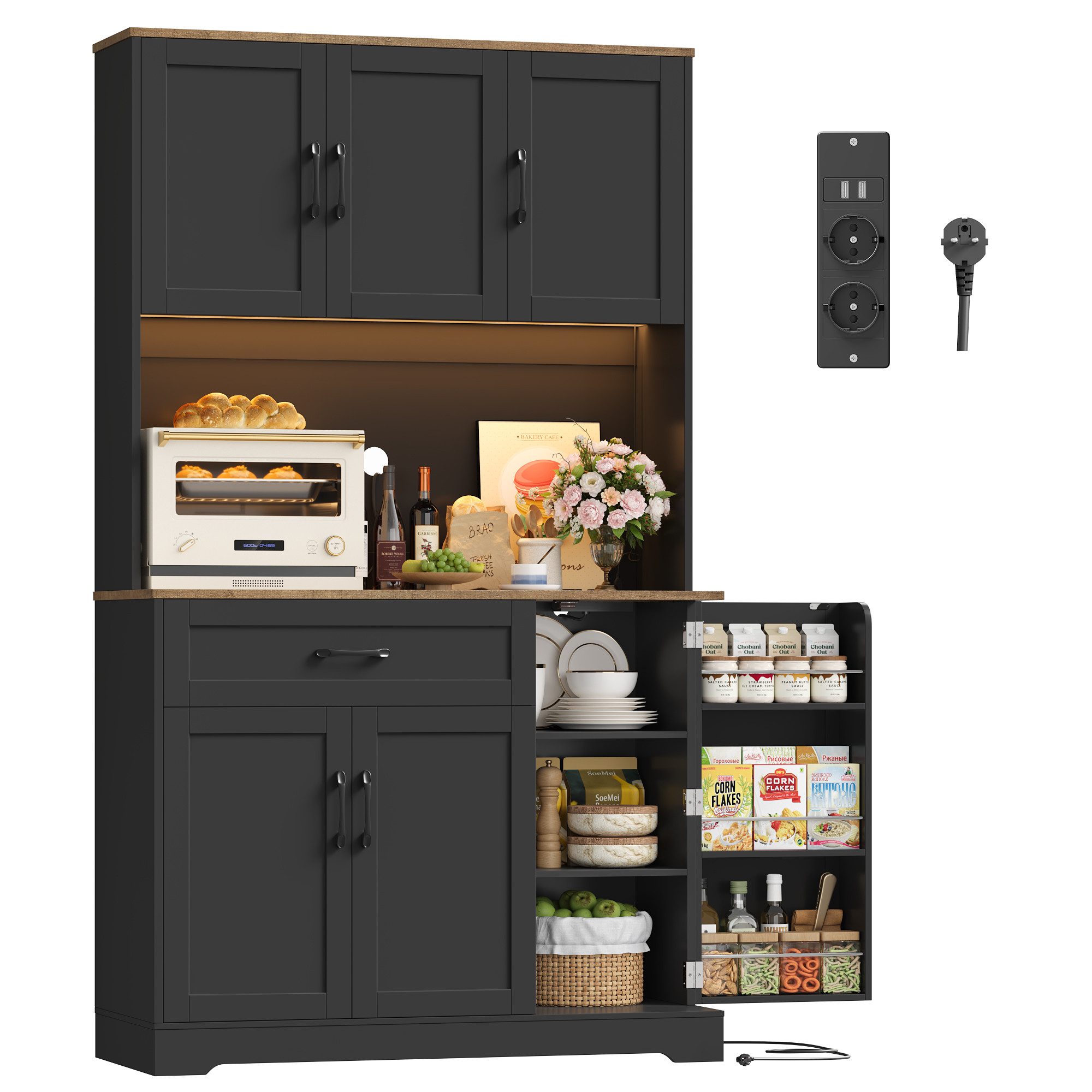 Homfa Küchenbuffet Küchenbuffet mit LED Küchenschrank Buffetschrank Sideboa günstig online kaufen