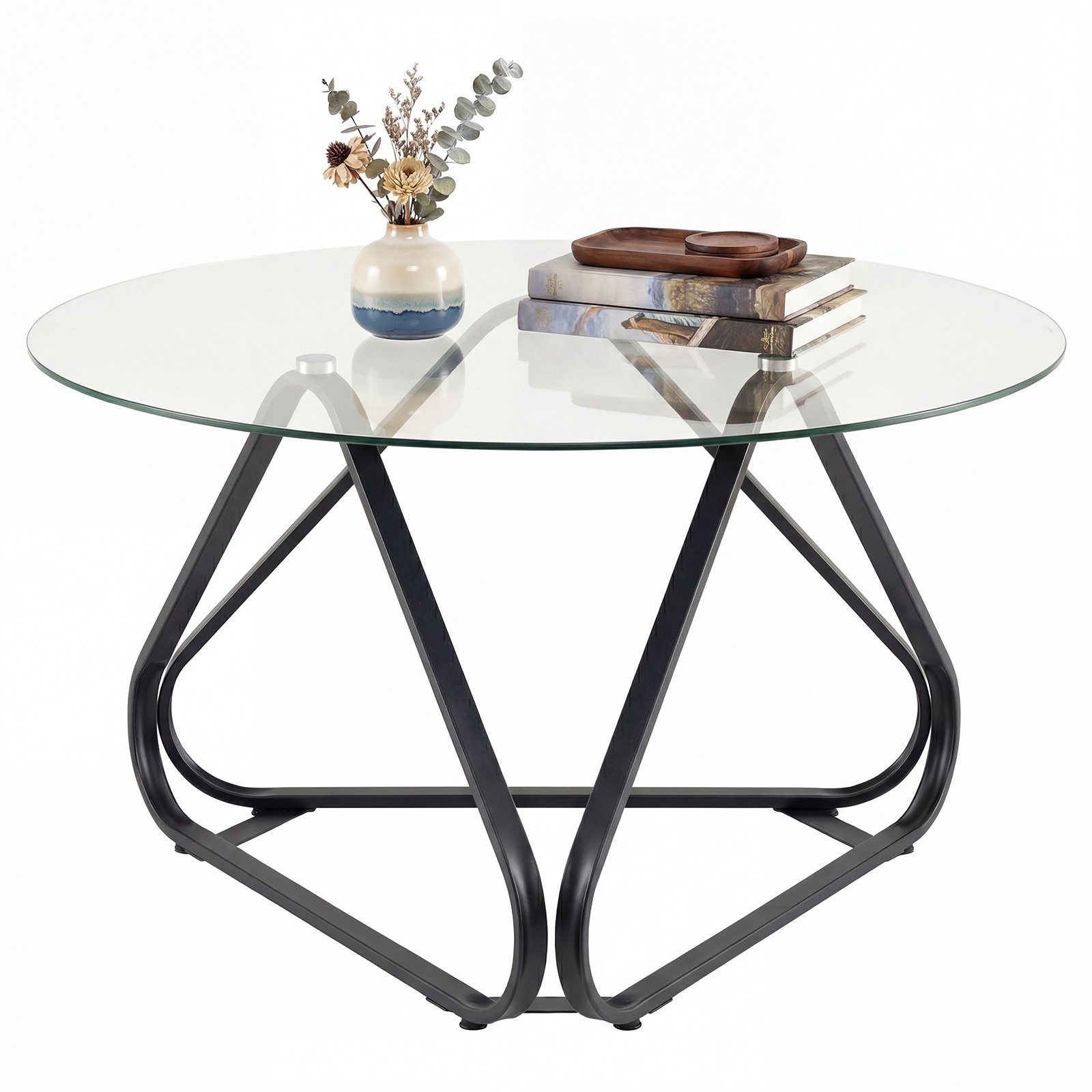 COSTWAY Couchtisch, rund Wohnzimmertisch aus gehärtetem Glas & Metallrahmen