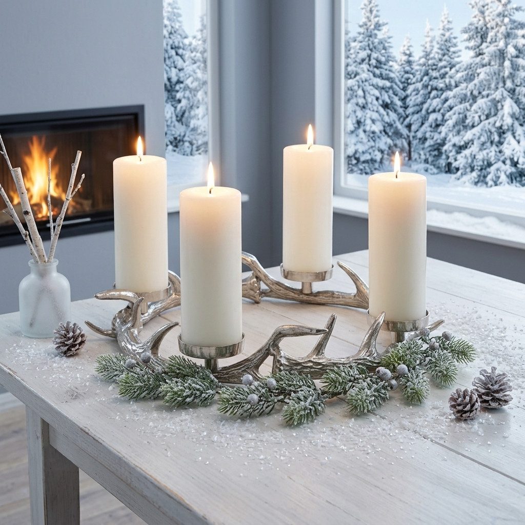 Home-trends24.de Adventskranz Hirsch Geweih Kranz Adventskranz Kerzenhalter Weihnachten Deko Ø 41 cm