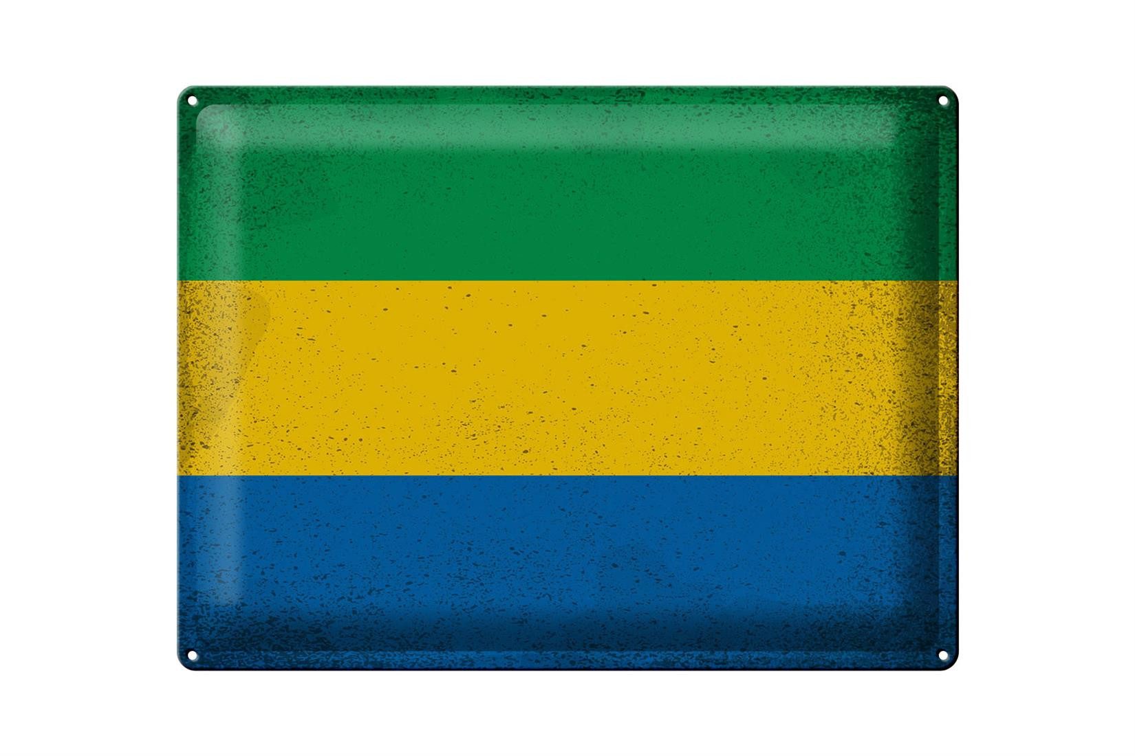 Metallschild Flagge Gabun 40x30cm Flag of Gabon Vintage