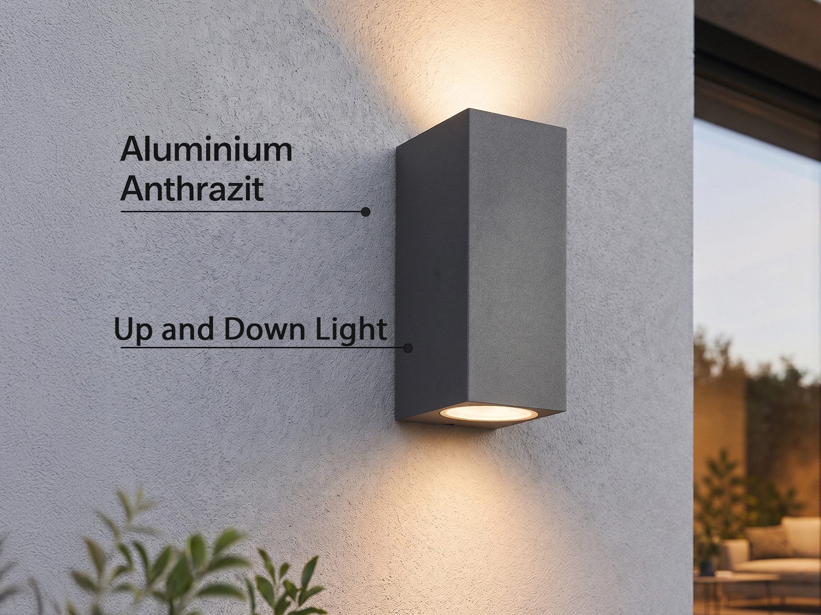 TRIO Leuchten LED Außen-Wandleuchte up and Down Anthrazit, Höhe 15cm, LED wechselbar, warmweiß, Wand Außenleuchte, Fassadenbeleuchtung Hauswand Haustür mit GU10 LED