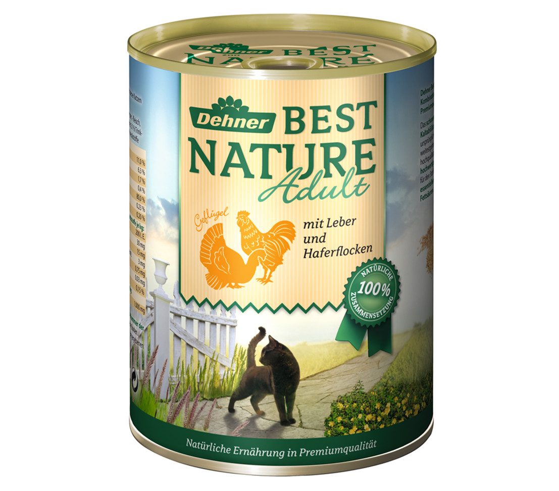 Dehner Best Nature Adult, versch. Sorten, 6 x 400 g Dose (2.4 kg), Nassfutter für: Katze, Nassfutter für ausgewachsene Katzen