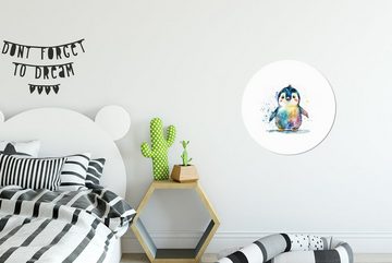 MuchoWow Wandsticker Pinguin - Regenbogen - Aquarell - Tiere - Kinder (1 St), Tapetenkreis für Kinderzimmer, Tapetenaufkleber, Rund, Wohnzimmer