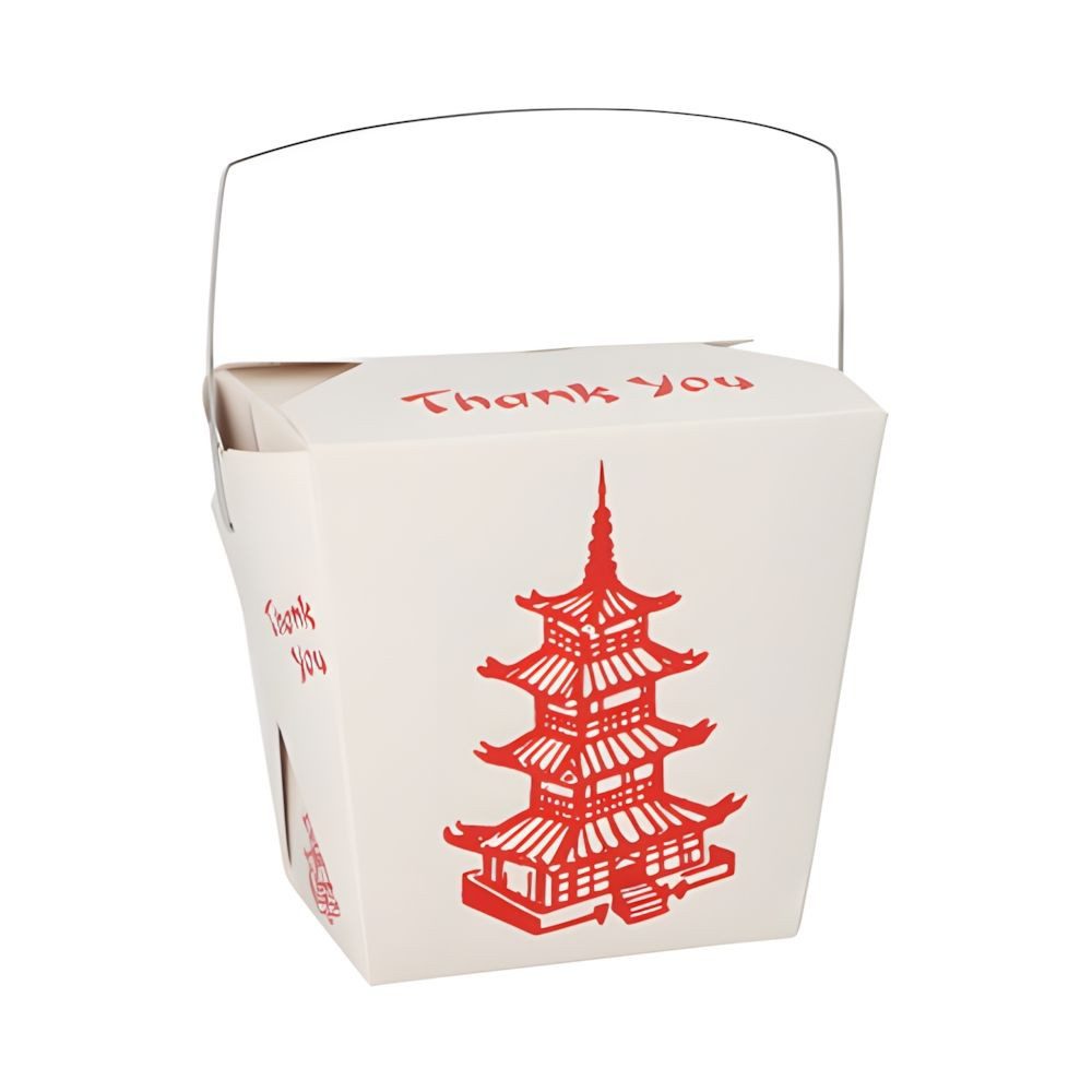 PAPSTAR Einweggeschirr-Set 300x Snackboxen mit Henkel ASIA eckig 950ml 10,9 x 8,9 x 6,8 cm Temple, Pappe, beschichtet / Eisen