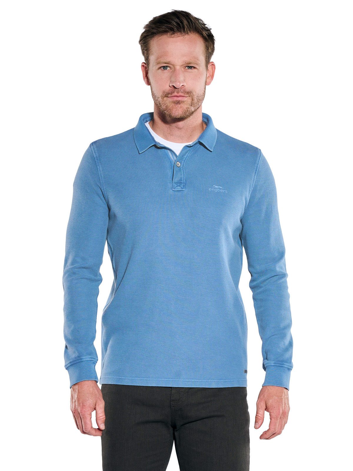 Engbers Langarm-Poloshirt Herren Poloshirt langarm, Mittelblau