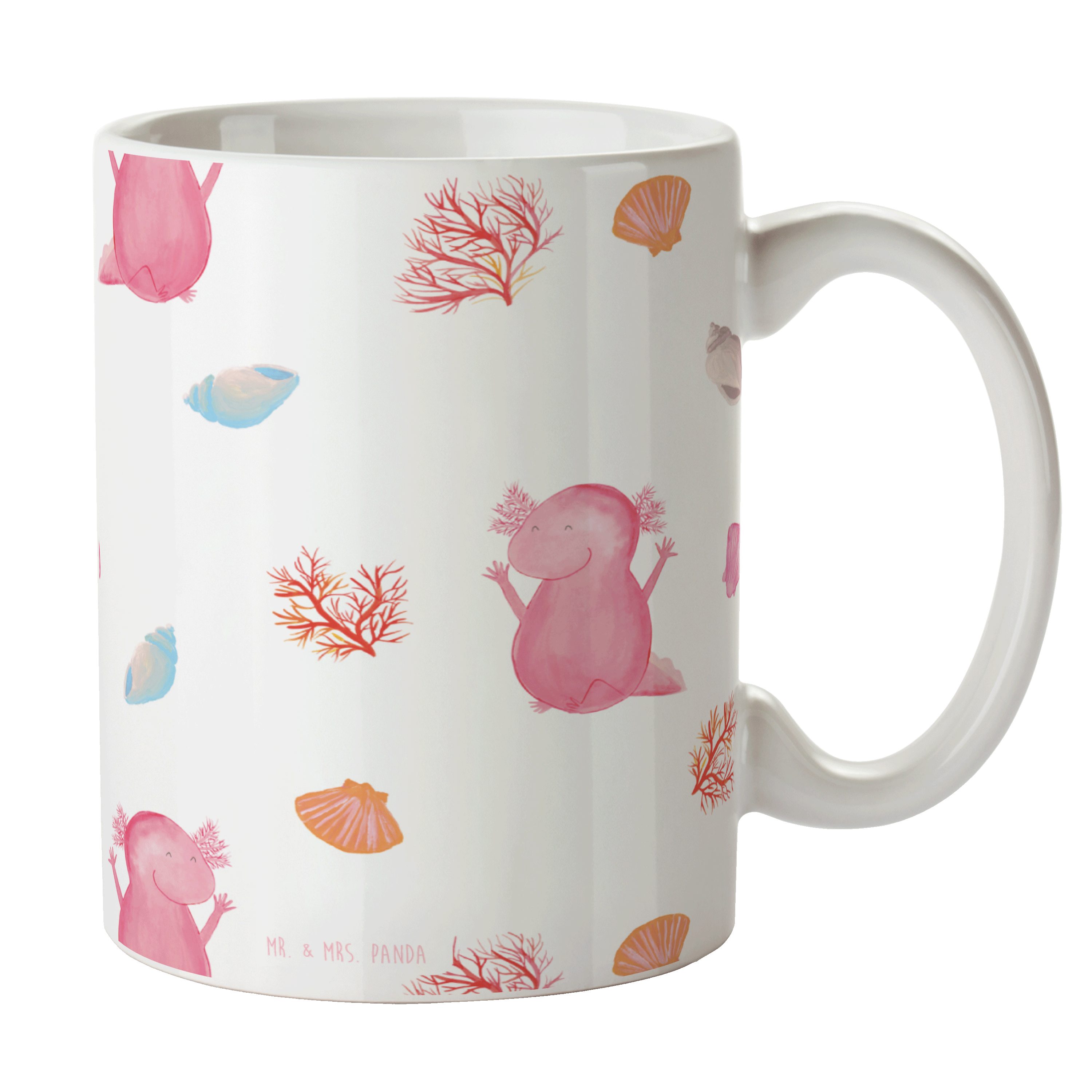 - Panda Axolotl Schwanzlurch, & Geschenk, Weiß Teebeche, Keramiktasse, Keramik Mrs. Mr. Tasse Hurra -