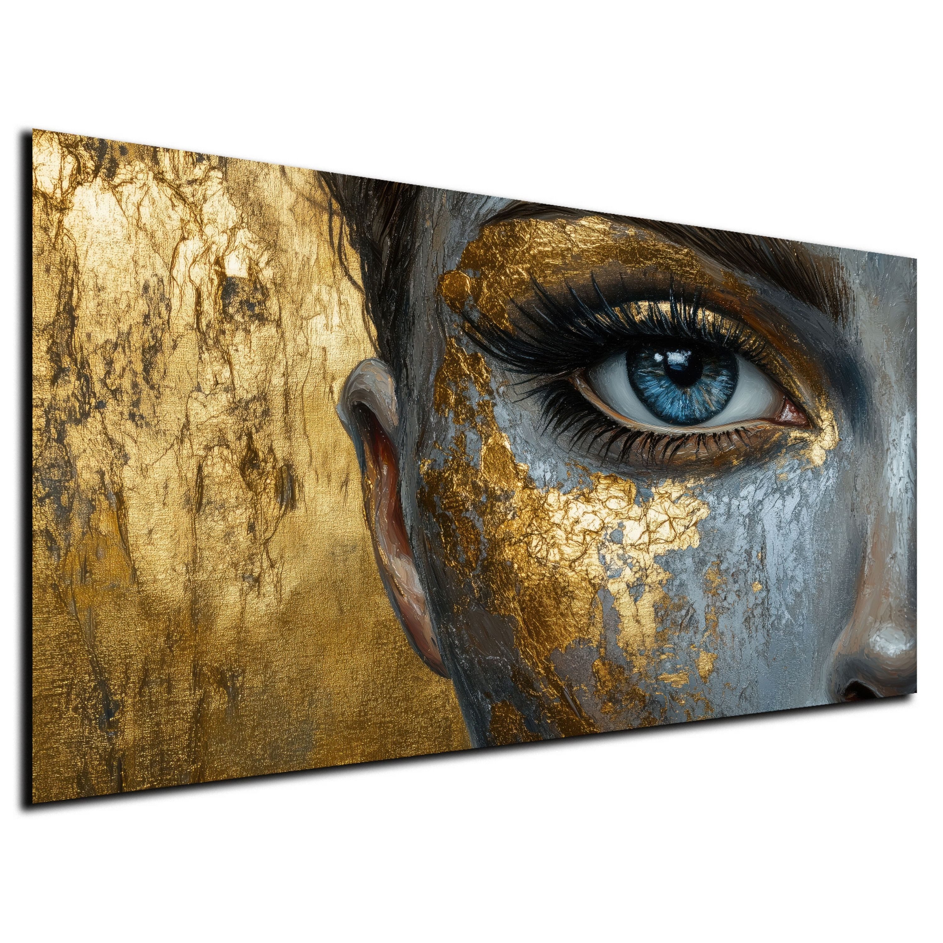 DARO Design Leinwandbild Modern Abstrakt Wandbilder XXL Wandbild Wand Deko Leinwand Bilder, (Gesicht Gold - Bild Groß Wohnzimmer Schlafzimmer Küche Esszimmer Einteilig Querformat Fotodruck Leinwände Wanddeko Abstrakte Kunst Boho), 30x20cm