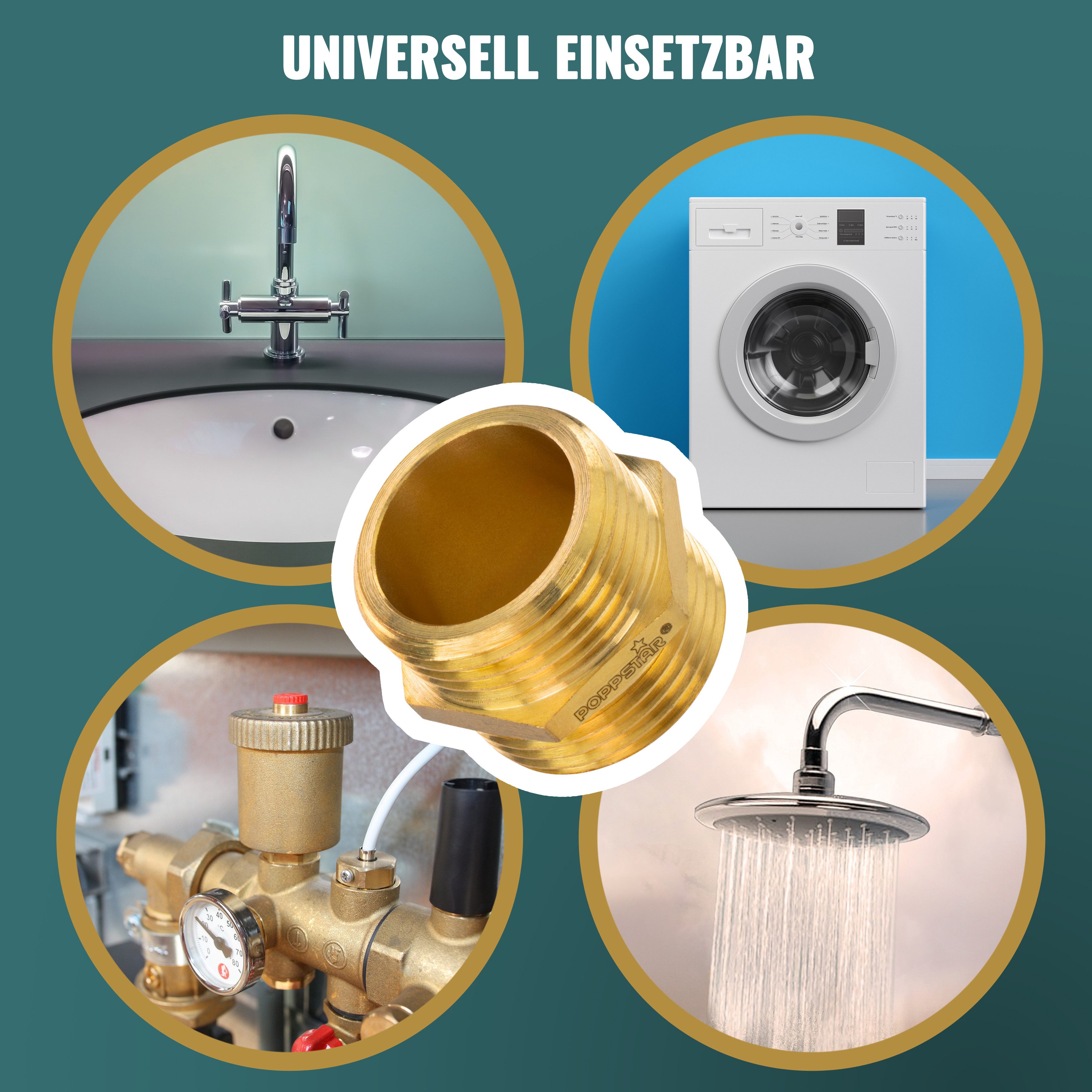 Poppstar Gewindenippel, (1-tlg), Messing Doppelnippel 1 Zoll mit Sechskant