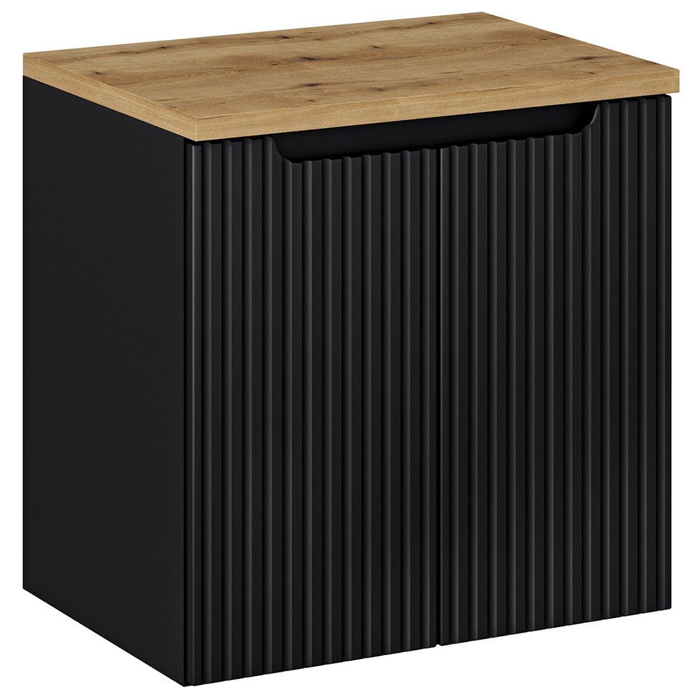 Lomadox Waschbeckenschrank NEWPORT-56-BLACK 60 cm Waschtischunterschrank 40 cm tief schwarz Eiche 2 Türen