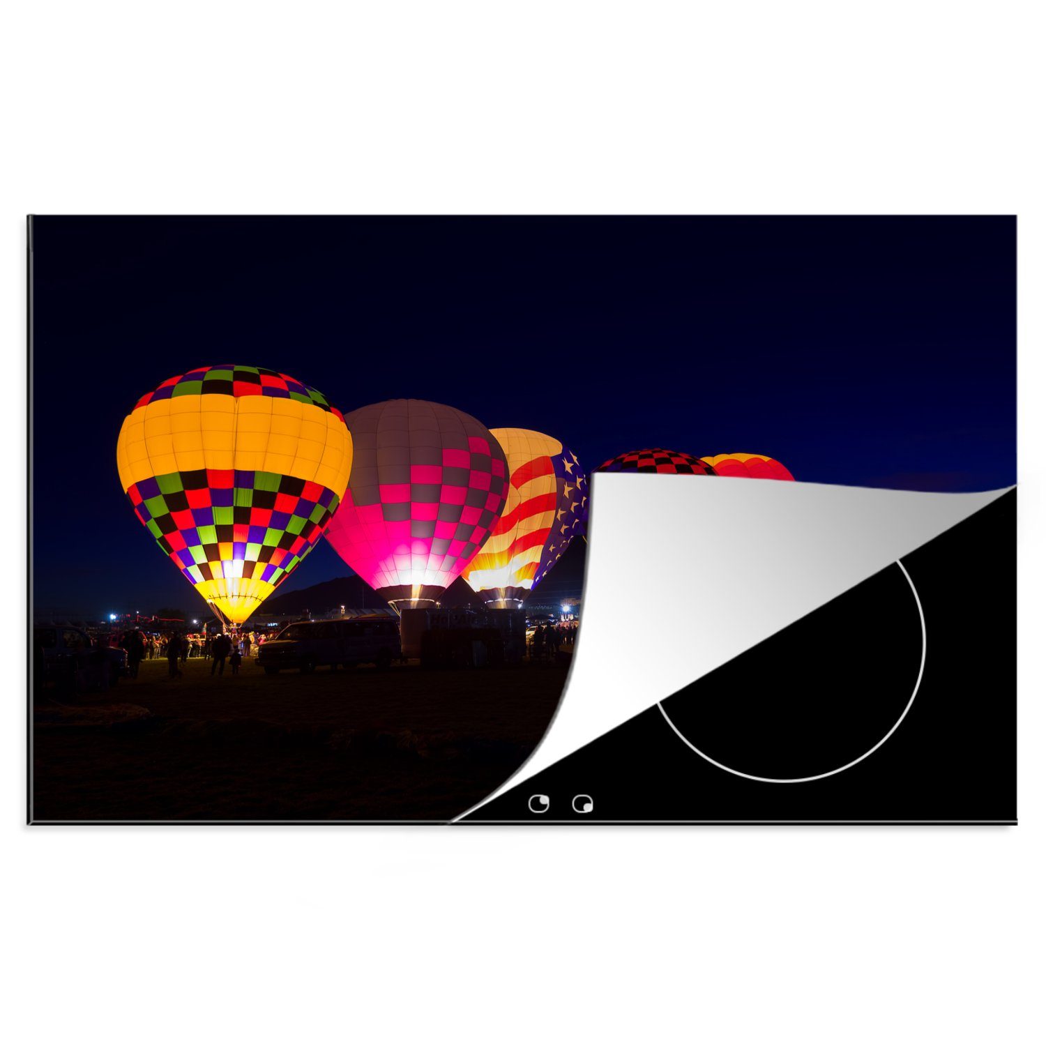 MuchoWow Herdblende-/Abdeckplatte Ballons machen sich bereit für die Albuquerque Balloon Fiesta, Vinyl, (1 tlg), 81x52 cm, Induktionskochfeld Schutz für die küche, Ceranfeldabdeckung