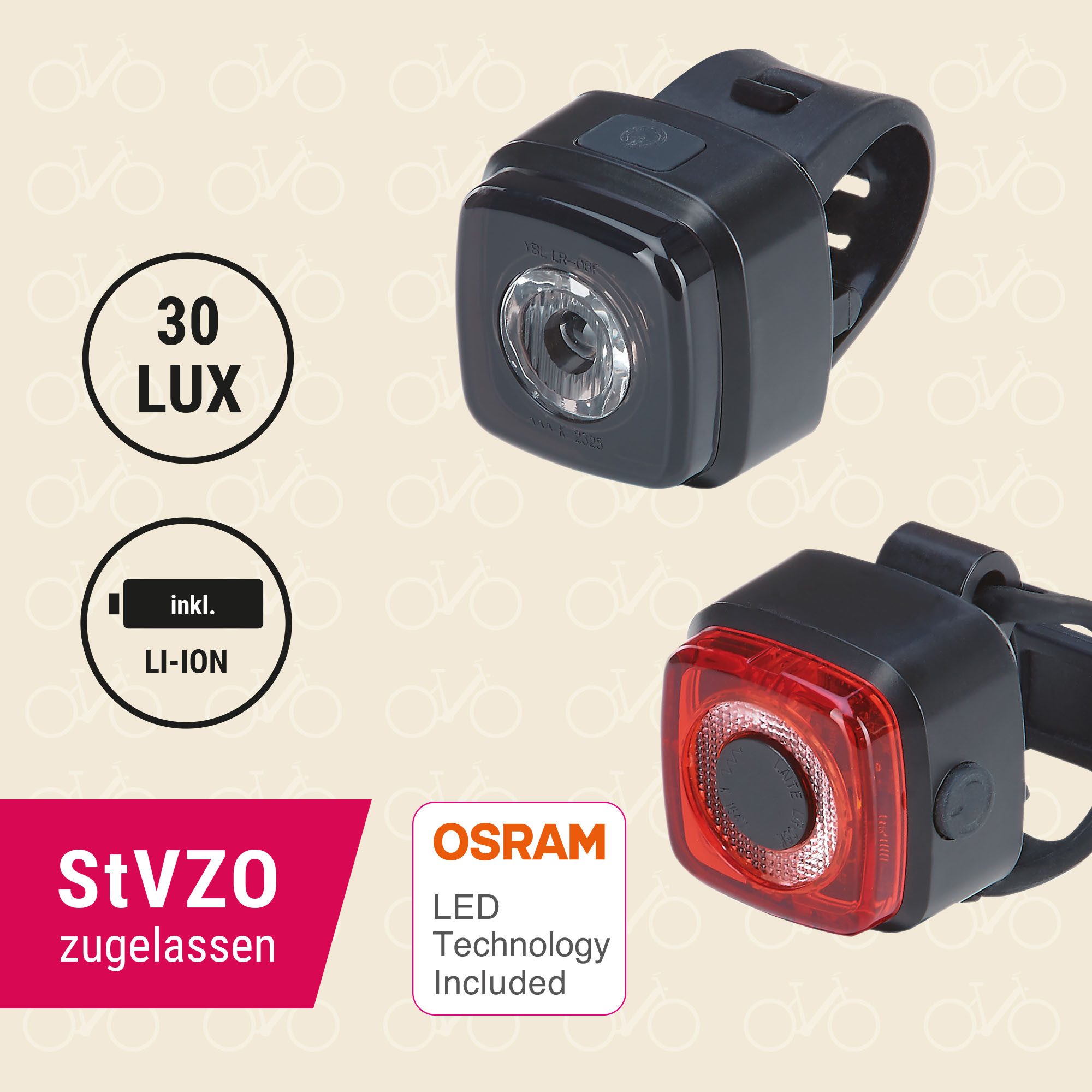 Prophete Fahrradbeleuchtung LED Akku Beleuchtungs-Set