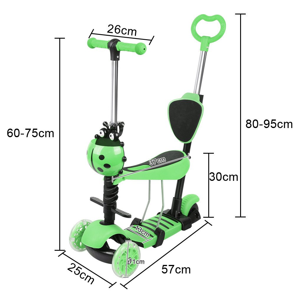 JEOBEST Scooter 3-in-1 Kinderroller mit Rückenlehne & Abnehmbarem Sitz, Höhenverstellbarer 3-Rad-Tretroller ab 2 Jahre – Bild 4 von 5