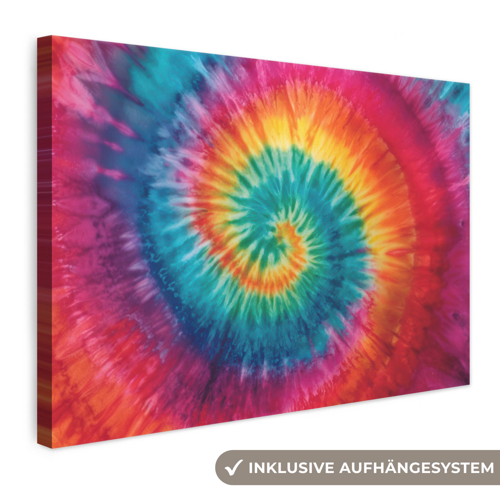 OneMillionCanvasses® Leinwandbild Regenbogenfarben - Krawattenfärbung -, Fotodruck (1 St), Leinwand Bilder Klein, Wand Dekoration Aesthetic 30x20 cm