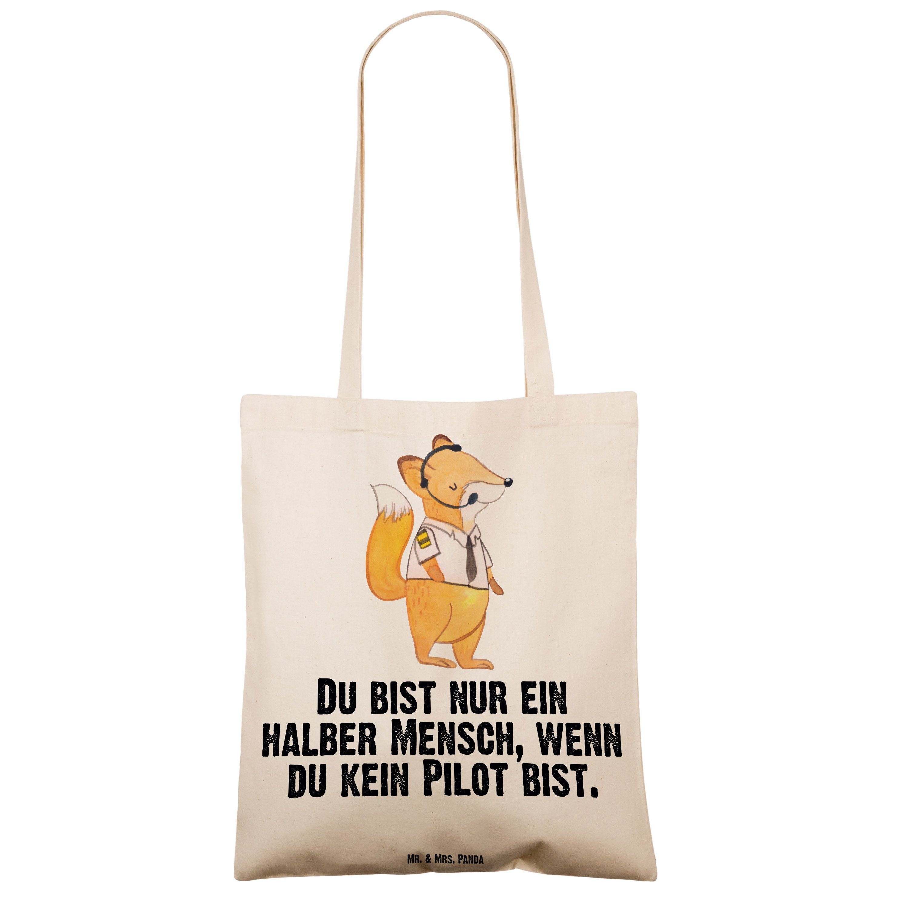 Mr. mit Herz Beuteltasche Geschenk, Mrs. Pilot Panda Transparent (1-tlg) & - - Einkaufstasche, Tragetasche